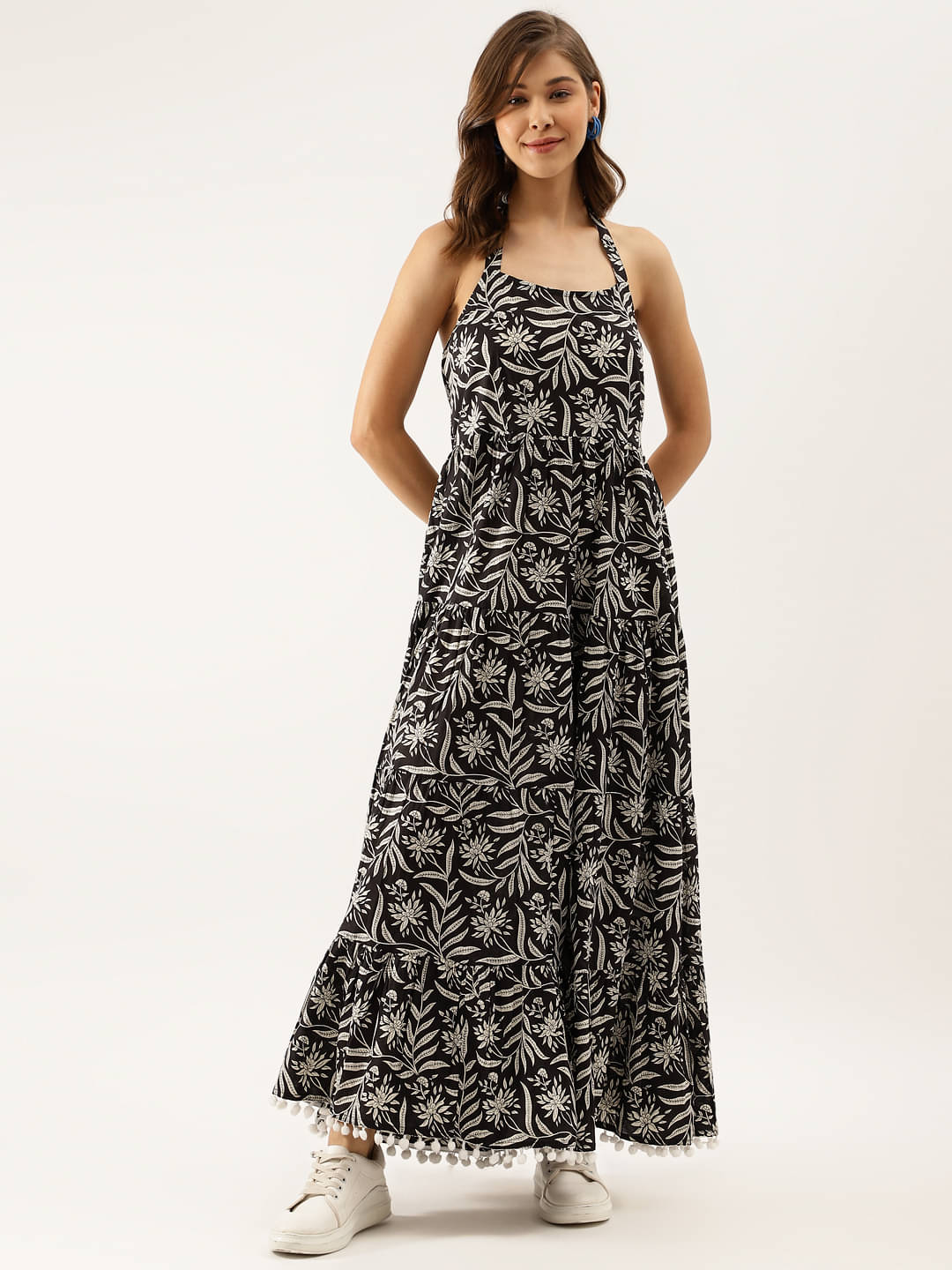     			Divena Women Cotton Printed Fit & Flare Dress ( Black )