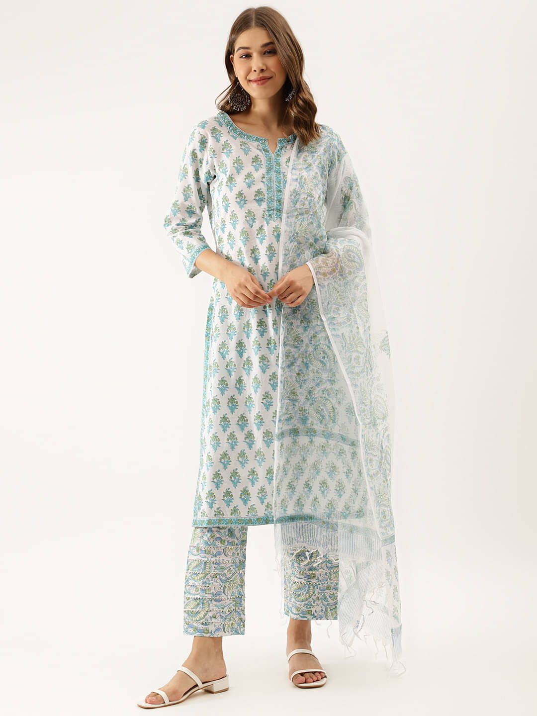     			Divena Cotton Printed Kurti With Pants Women's Stitched Salwar Suit - White ( Pack of 1 )