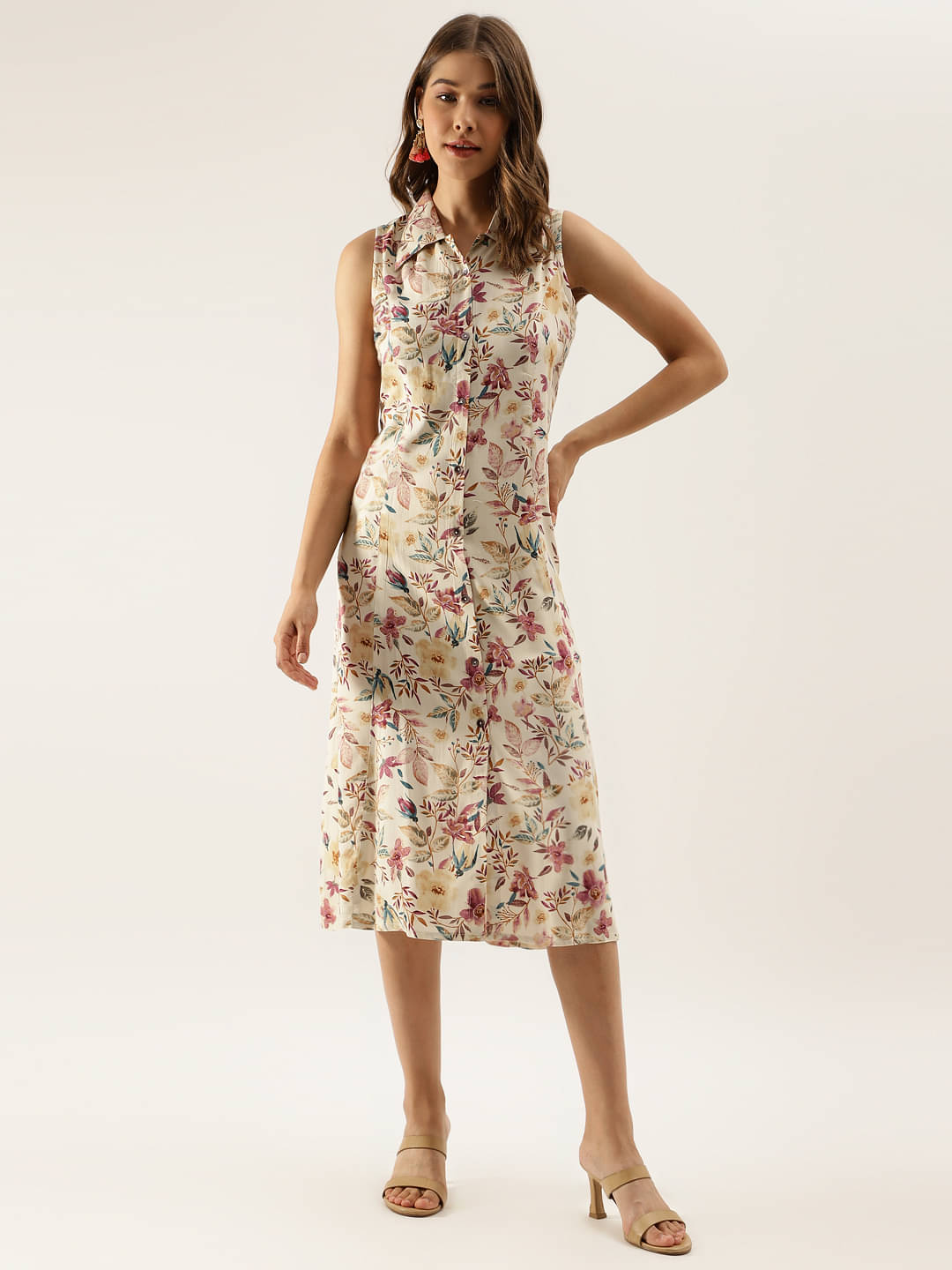     			Divena Women Rayon Printed A-line Dress ( Cream )