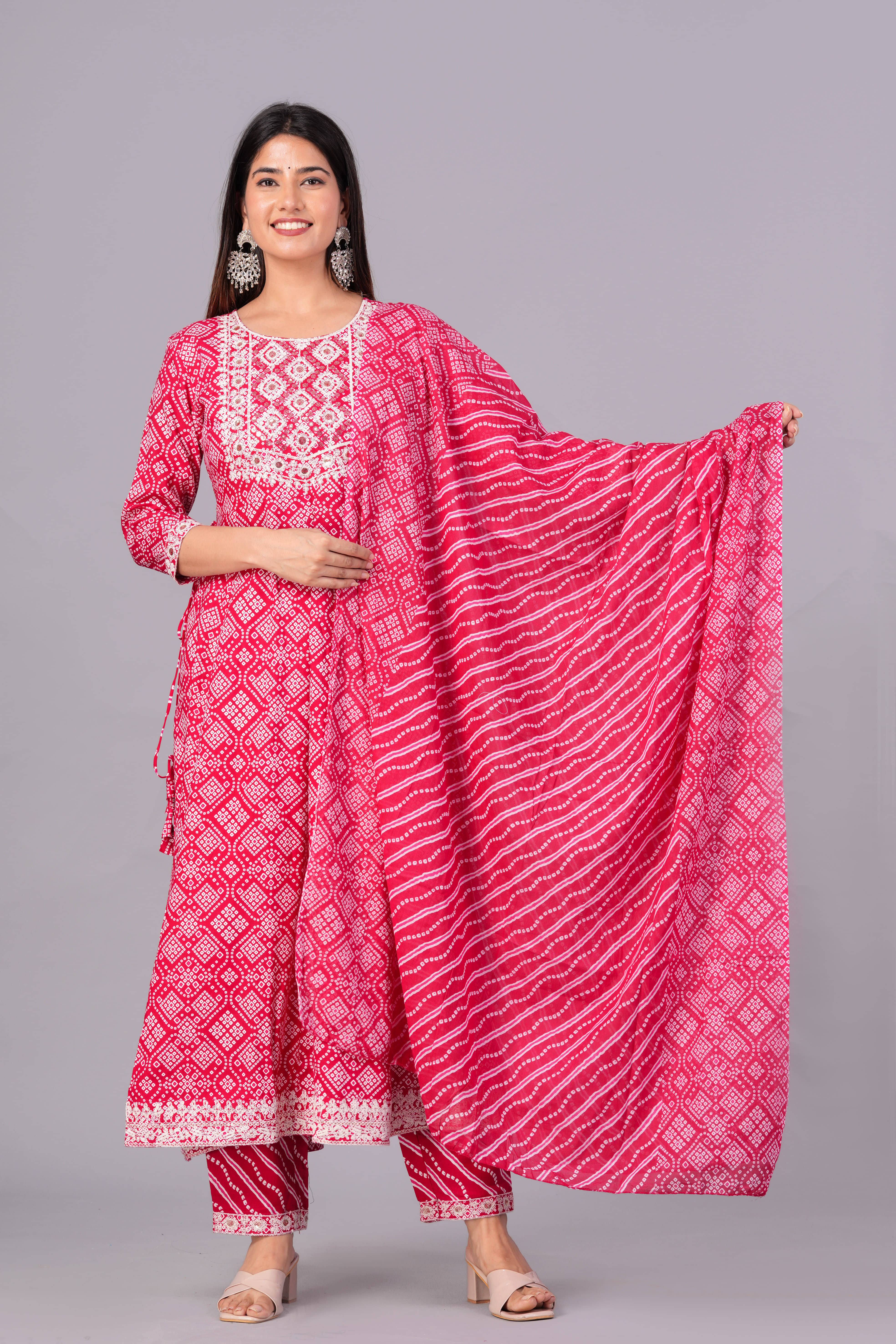 Doriya Cotton Blend Printed Kurti With Palazzo Women's Stitched Salwar Suit - Pink ( Pack of 1 )