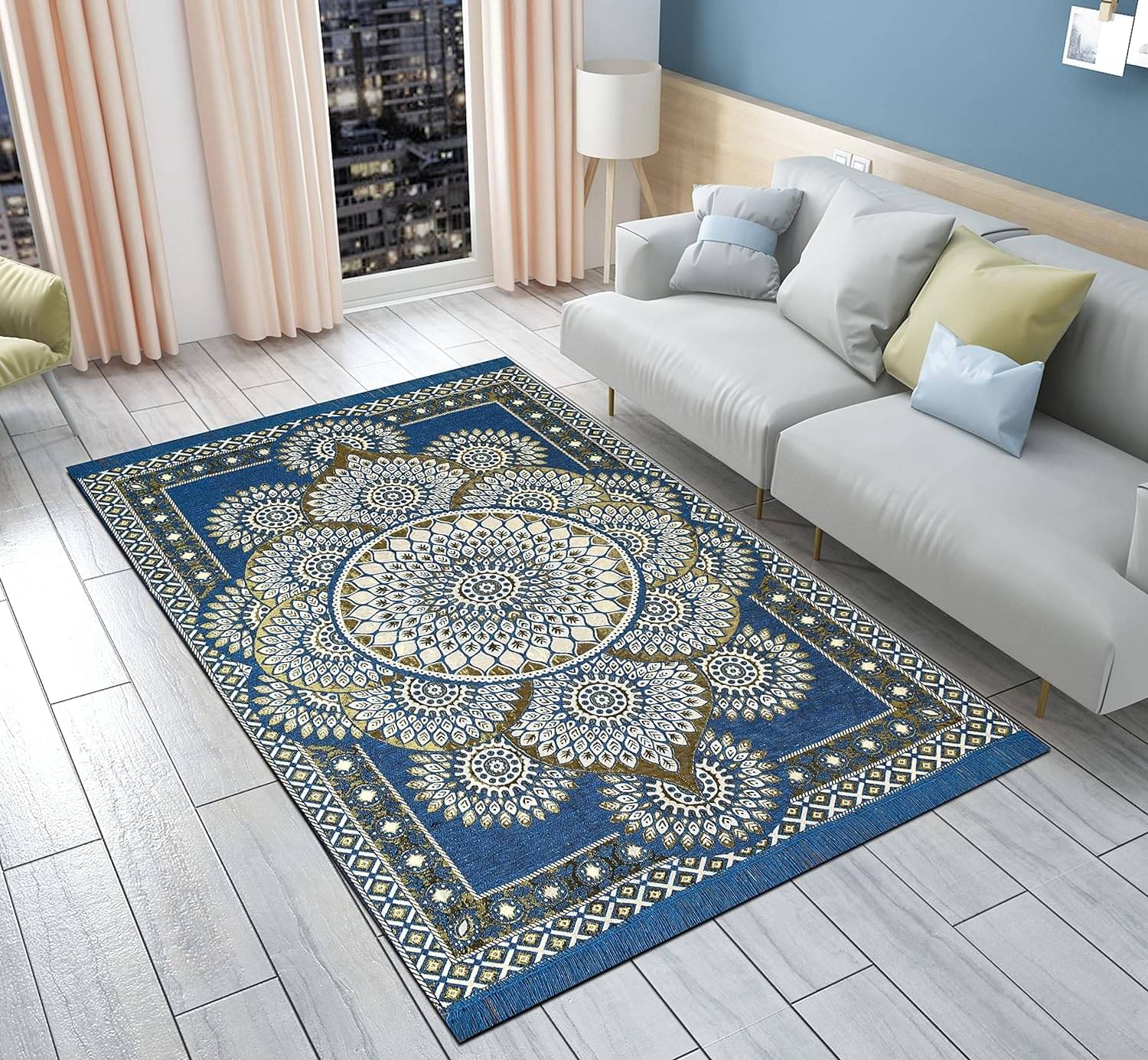     			FURNISHING HUT Aqua Polyester Carpet Traditional 5x7 Ft