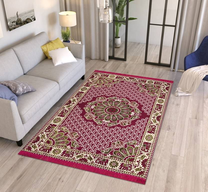     			FURNISHING HUT Pink Cotton Carpet Abstract 5x7 Ft