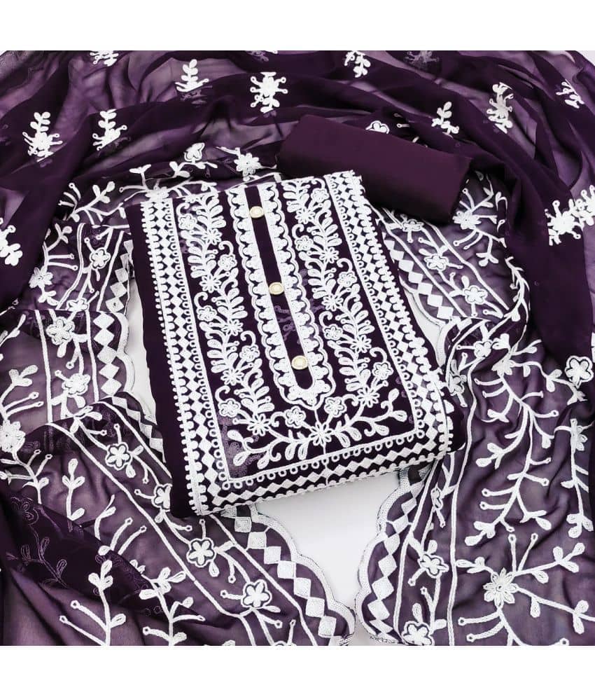 Gazal Fashions Unstitched Georgette Embroidered Dress Material - Purple ( Pack of 1 ) - Unstitched Fabrics | Buy online on ZillyBuy