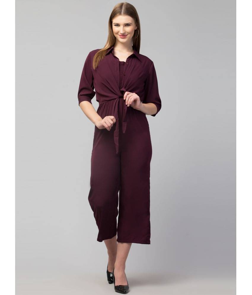 Glito - Wine Crepe Regular Fit Women's Jumpsuit ( Pack of 1 ) Glito - Wine Crepe Regular Fit Women's Jumpsuit ( Pack of 1 )