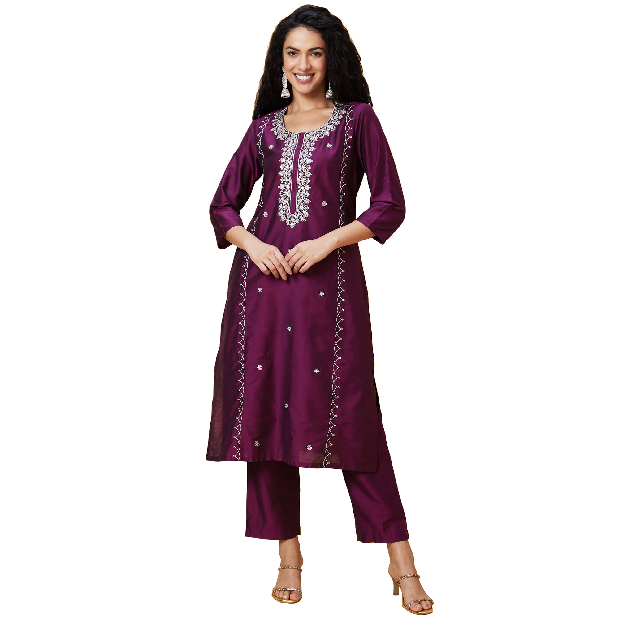 Globus Viscose Embroidered Kurti With Pants Women's Stitched Salwar Suit - Purple ( Pack of 2 ) Globus Viscose Embroidered Kurti With Pants Women's Stitched Salwar Suit - Purple ( Pack of 2 )