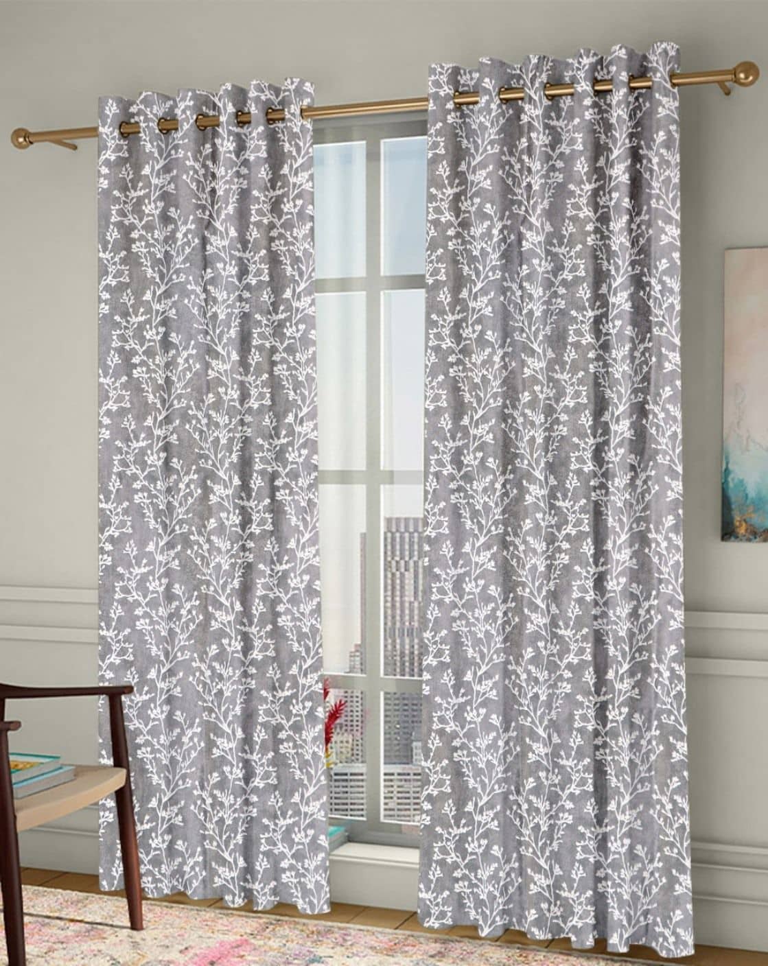 Homefab India Floral Room Darkening Eyelet Curtain 5 ft ( Pack of 2 ) - Blue
