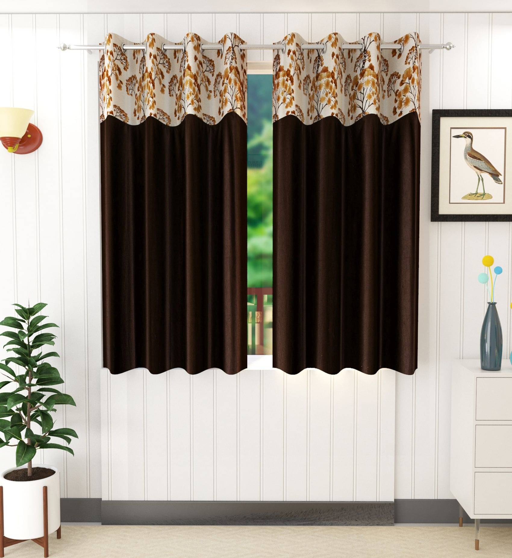 Homefab India Floral Room Darkening Eyelet Curtain 5 ft ( Pack of 2 ) - Coffee Homefab India Floral Room Darkening Eyelet Curtain 5 ft ( Pack of 2 ) - Coffee