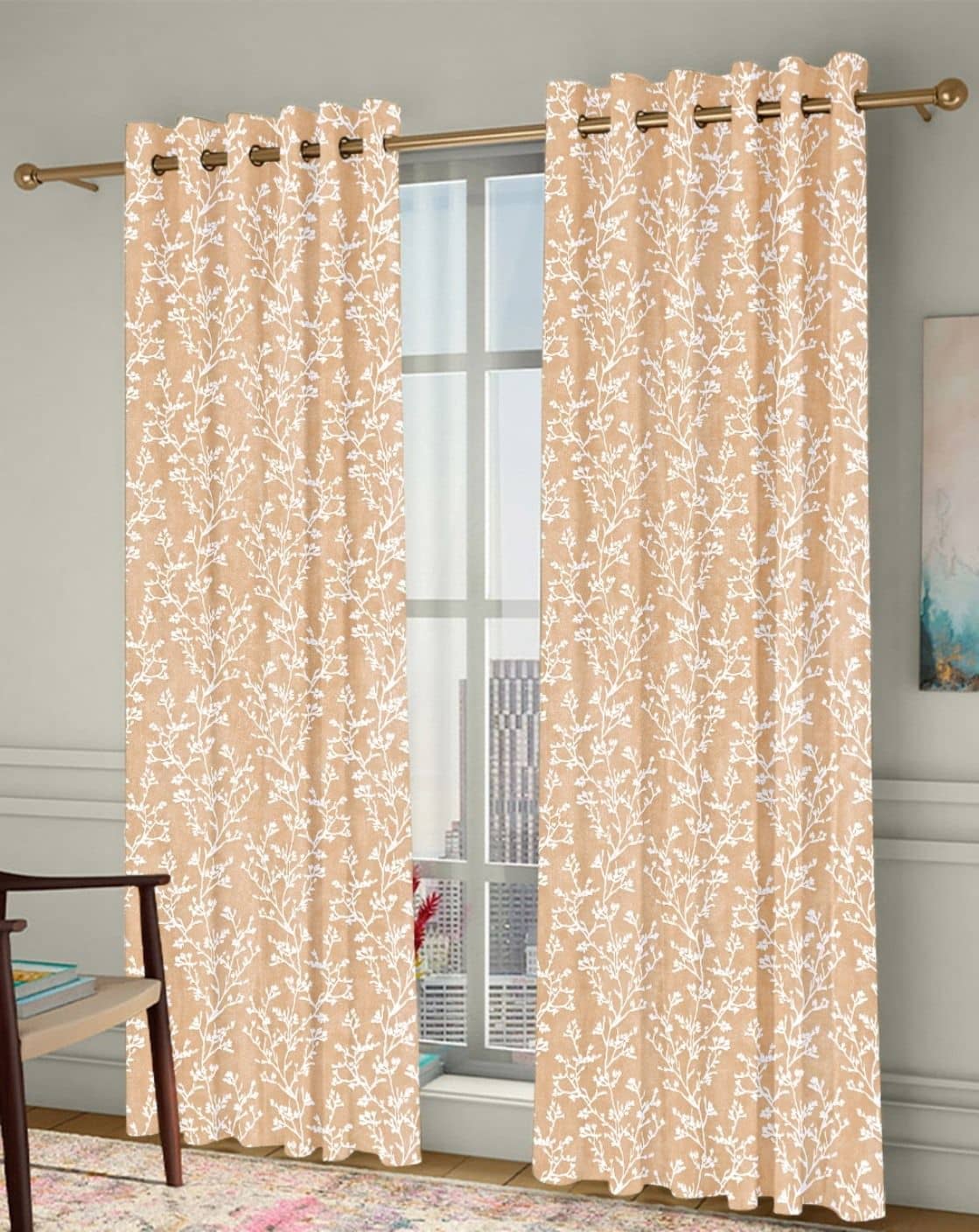 Homefab India Floral Room Darkening Eyelet Curtain 5 ft ( Pack of 2 ) - Blue
