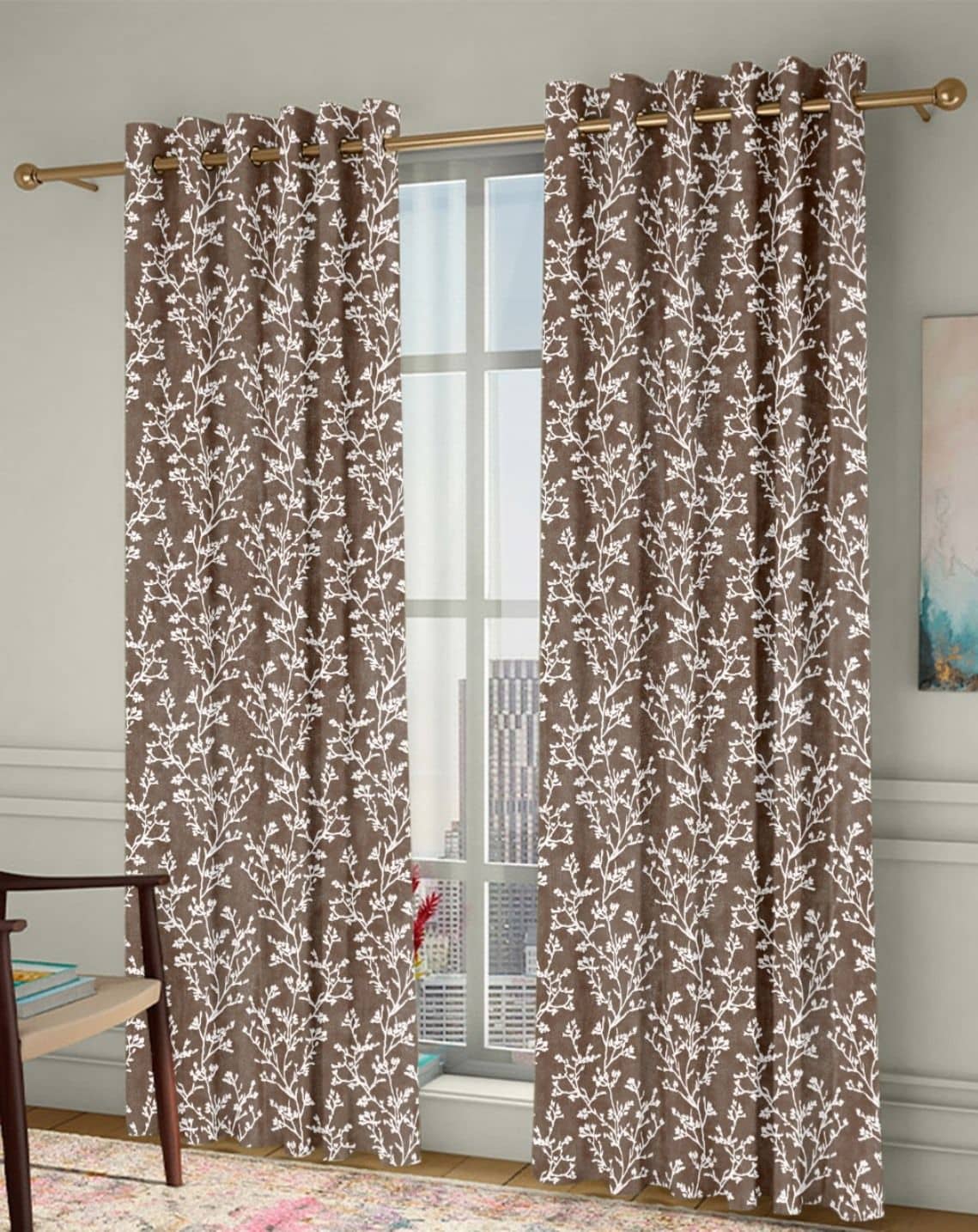 Homefab India Floral Room Darkening Eyelet Curtain 5 ft ( Pack of 2 ) - Blue