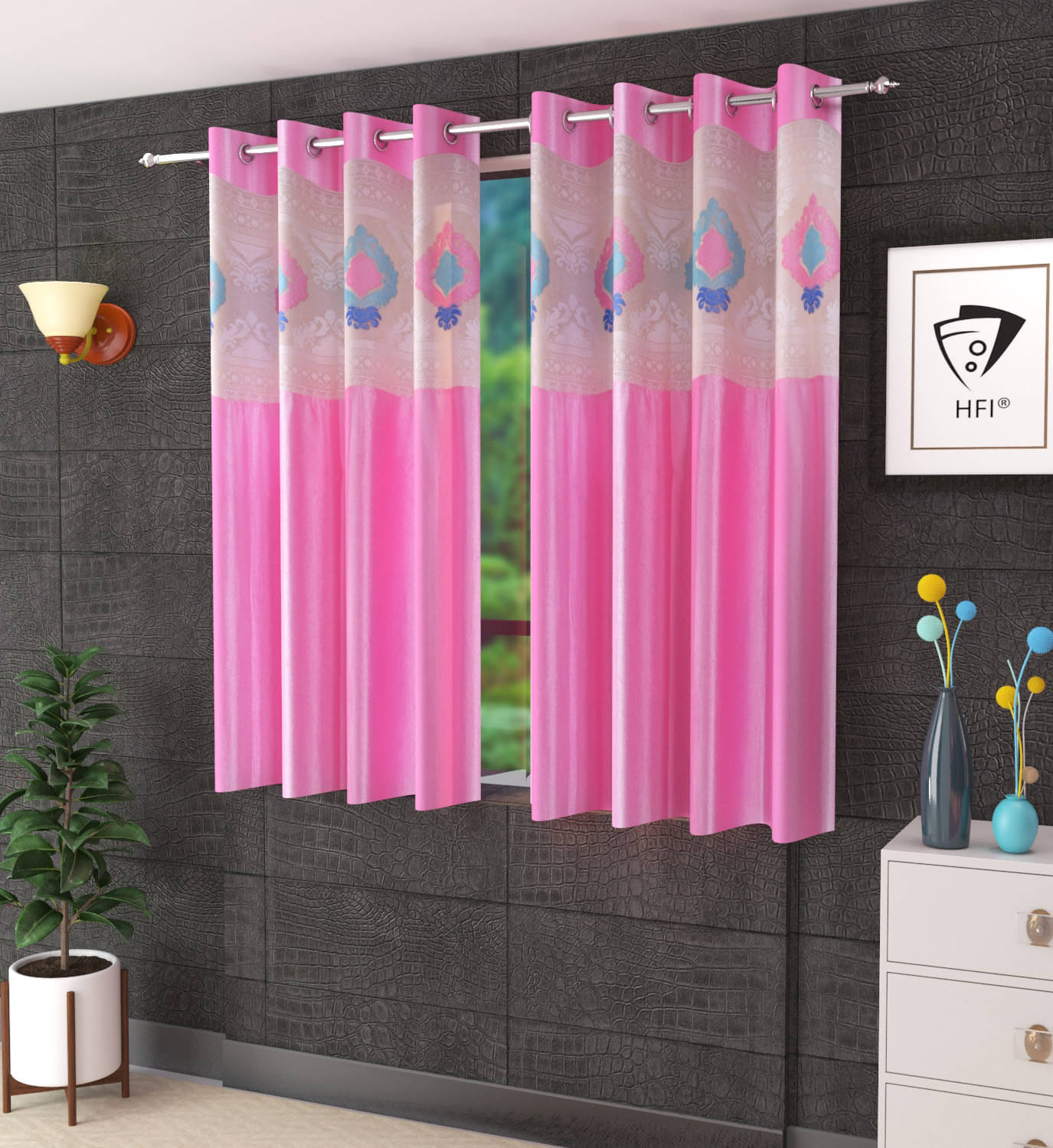 Homefab India Floral Semi-Transparent Eyelet Curtain 5 ft ( Pack of 2 ) - Pink Homefab India Floral Semi-Transparent Eyelet Curtain 5 ft ( Pack of 2 ) - Pink