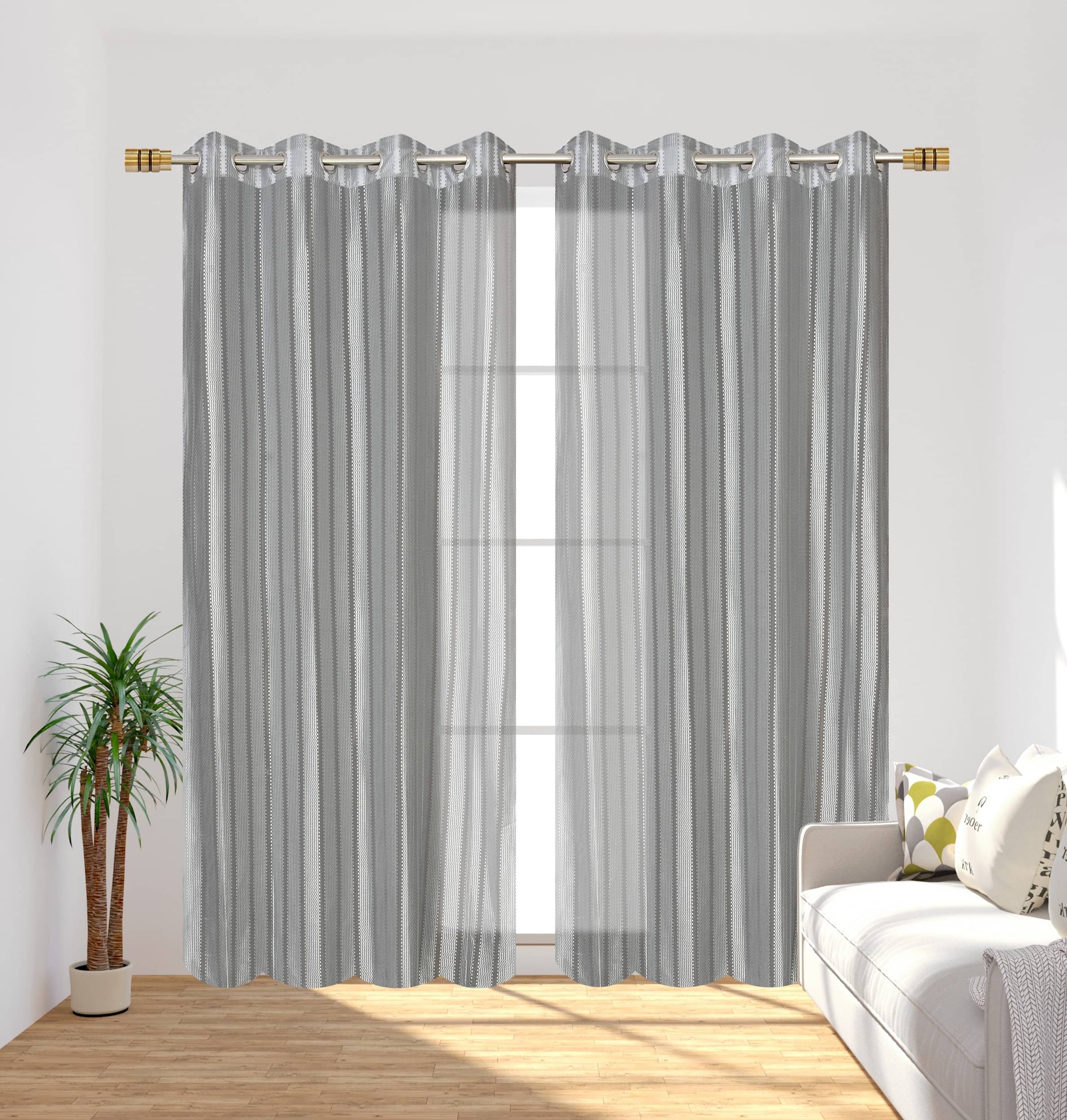 Homefab India Vertical Striped Sheer Eyelet Curtain 5 ft ( Pack of 2 ) - Light Grey     			Homefab India Vertical Striped Sheer Eyelet Curtain 5 ft ( Pack of 2 ) - Light Grey