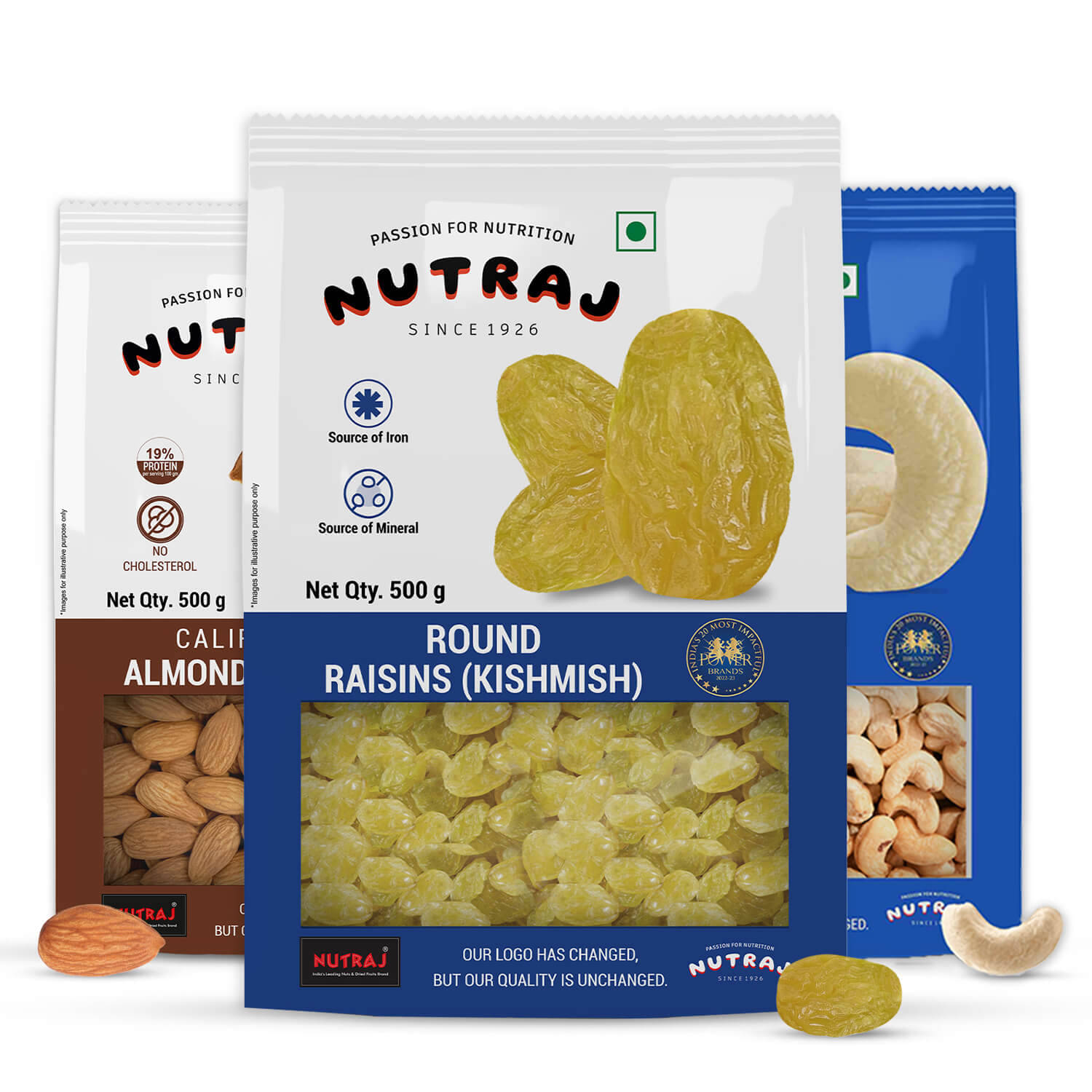 Nutraj Dry Fruit Combo Pack California Almonds 500g, Cashew 500g, Round Raisins 500g     			Nutraj Dry Fruit Combo Pack California Almonds 500g, Cashew 500g, Round Raisins 500g