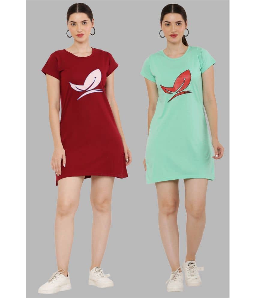 PREEGO - Multi Color Cotton Blend Women's Nightwear Night T-Shirt ( Pack of 2 ) - Nightwear & Loungewear | Buy online on ZillyBuy