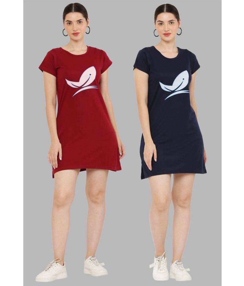 PREEGO - Multi Color Cotton Blend Women's Nightwear Night T-Shirt ( Pack of 2 ) PREEGO - Multi Color Cotton Blend Women's Nightwear Night T-Shirt ( Pack of 2 )