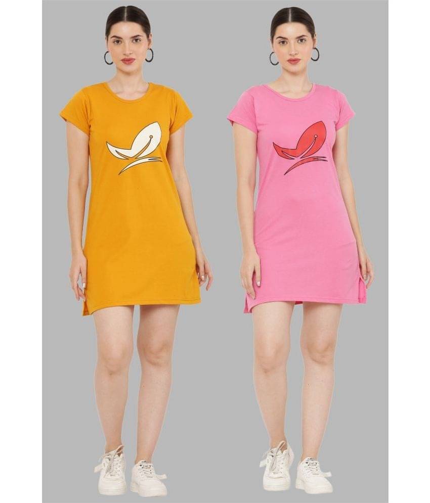 PREEGO - Multicolor Cotton Blend Women's Nightwear Night T-Shirt ( Pack of 2 ) PREEGO - Multicolor Cotton Blend Women's Nightwear Night T-Shirt ( Pack of 2 )