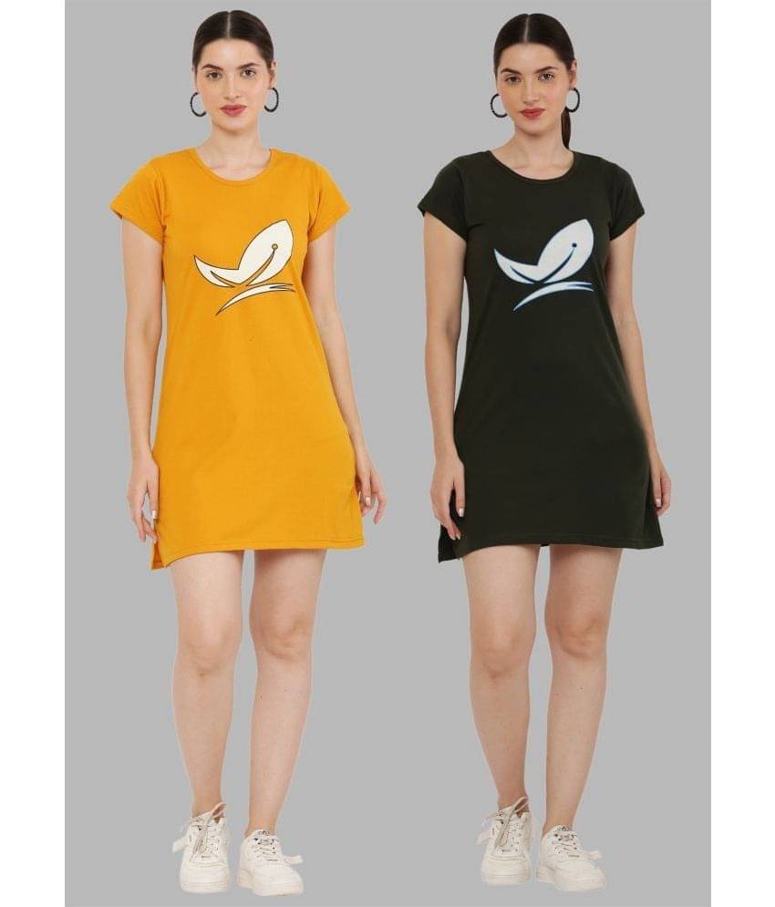 PREEGO - Multicolor Cotton Blend Women's Nightwear Night T-Shirt ( Pack of 2 ) PREEGO - Multicolor Cotton Blend Women's Nightwear Night T-Shirt ( Pack of 2 )