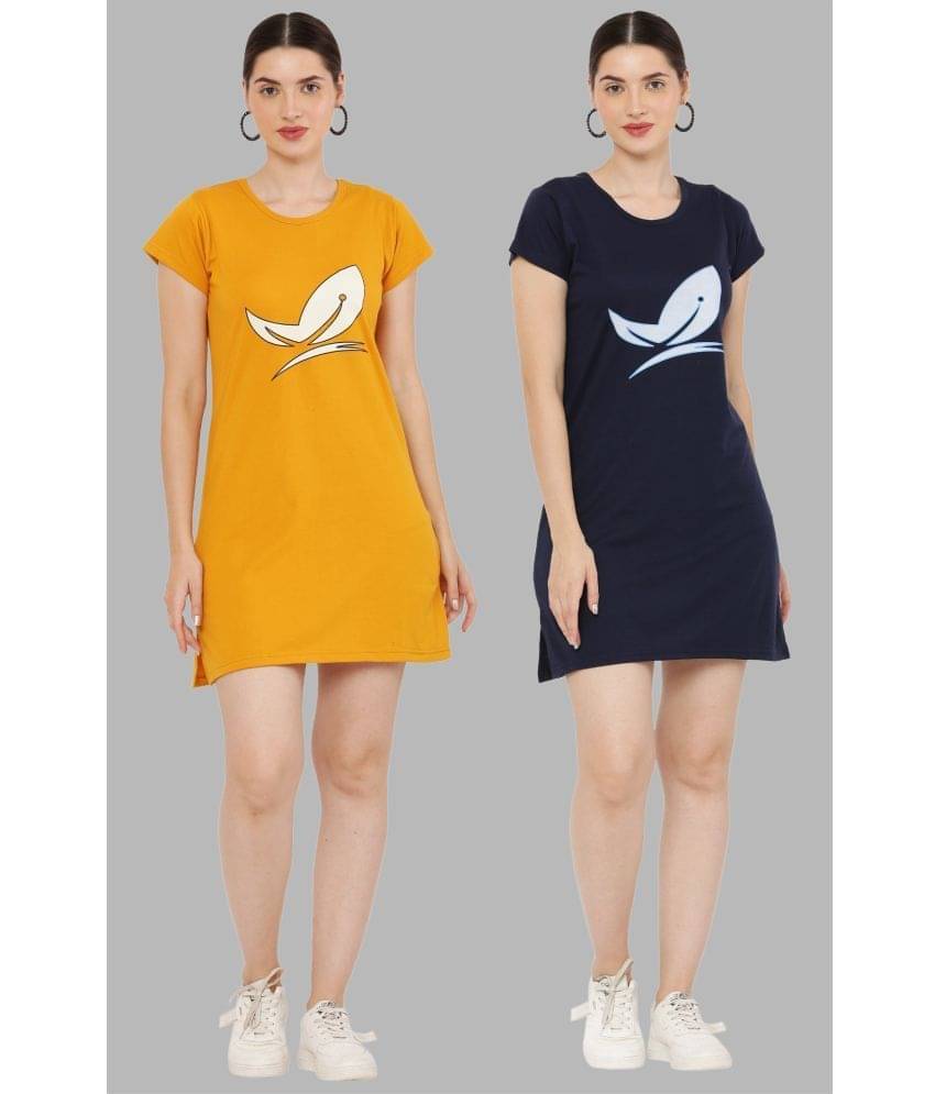 PREEGO - Multicolor Cotton Blend Women's Nightwear Night T-Shirt ( Pack of 2 )     			PREEGO - Multicolor Cotton Blend Women's Nightwear Night T-Shirt ( Pack of 2 )