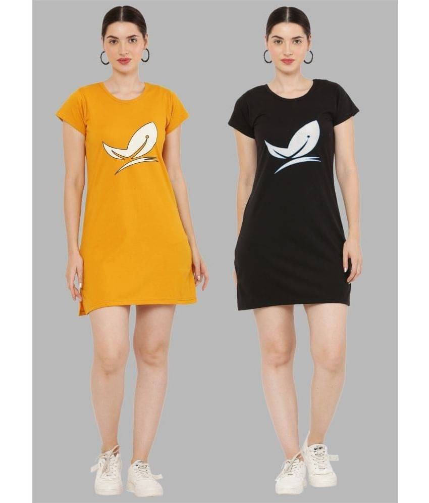 PREEGO - Multicolor Cotton Blend Women's Nightwear Night T-Shirt ( Pack of 2 ) PREEGO - Multicolor Cotton Blend Women's Nightwear Night T-Shirt ( Pack of 2 )