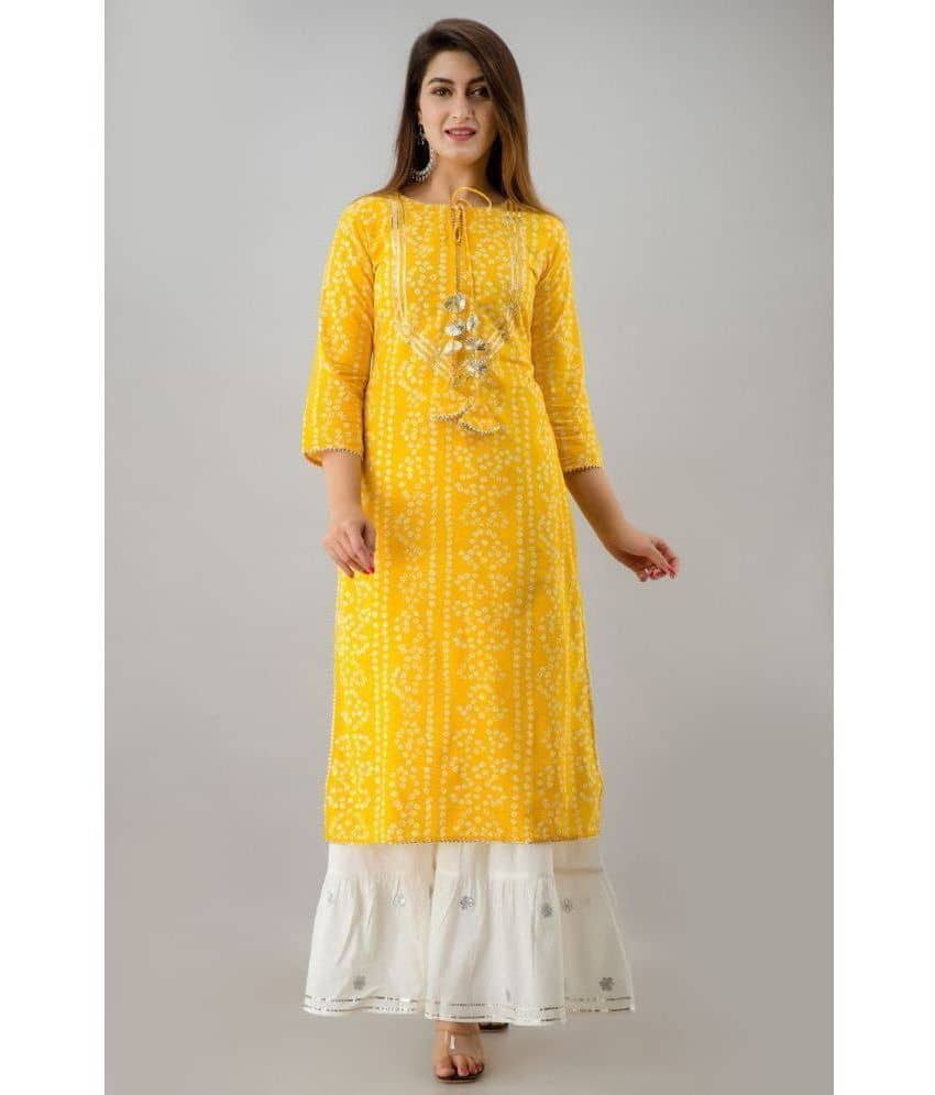 SVARCHI Rayon Printed Straight Women's Kurti - Yellow ( Pack of 1 ) - Kurtis, Tunics | Buy online on ZillyBuy