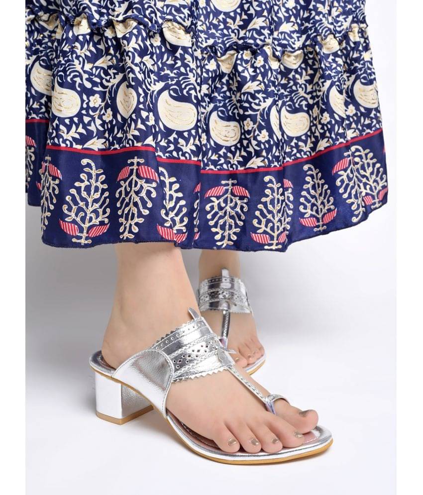     			Shoetopia - Silver Women's Slip On Heels