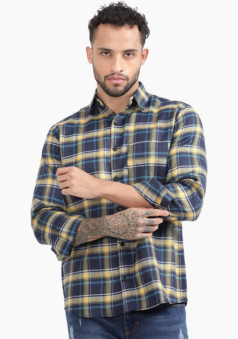 TrendiVastra Cotton Blend Slim Fit Checks Full Sleeves Men's Casual Shirt - White ( Pack of 1 )