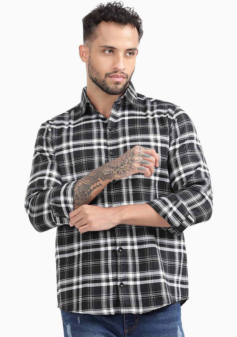     			TrendiVastra Cotton Blend Slim Fit Checks Full Sleeves Men's Casual Shirt - Black ( Pack of 1 )