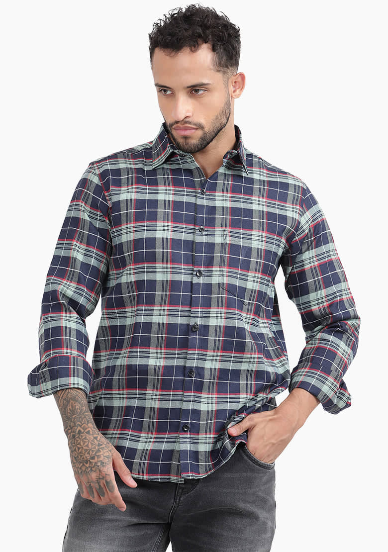 TrendiVastra Cotton Blend Slim Fit Checks Full Sleeves Men's Casual Shirt - Green ( Pack of 1 )