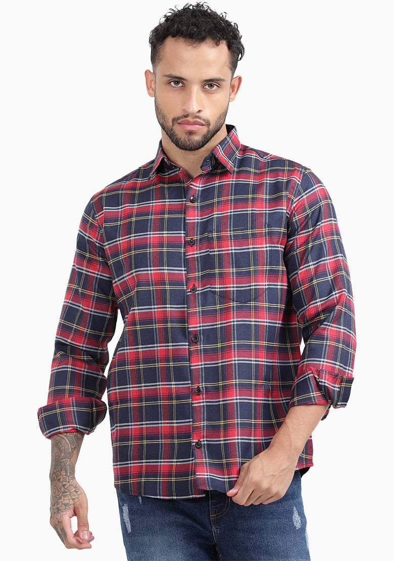     			TrendiVastra Cotton Blend Slim Fit Checks Full Sleeves Men's Casual Shirt - Red ( Pack of 1 )