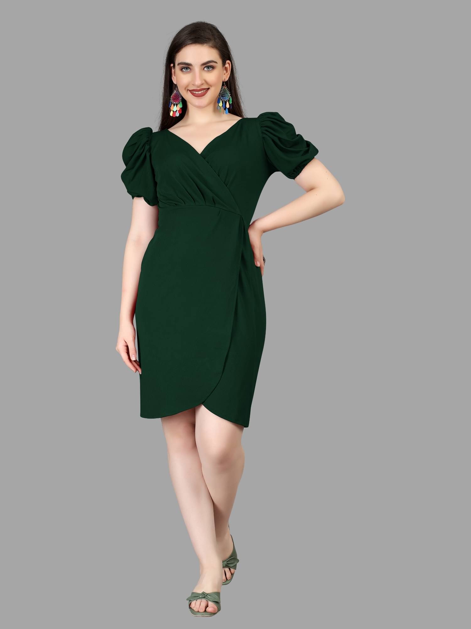 Aika Women Polyester Solid Bodycon Dress ( Green ) Aika Women Polyester Solid Bodycon Dress ( Green )