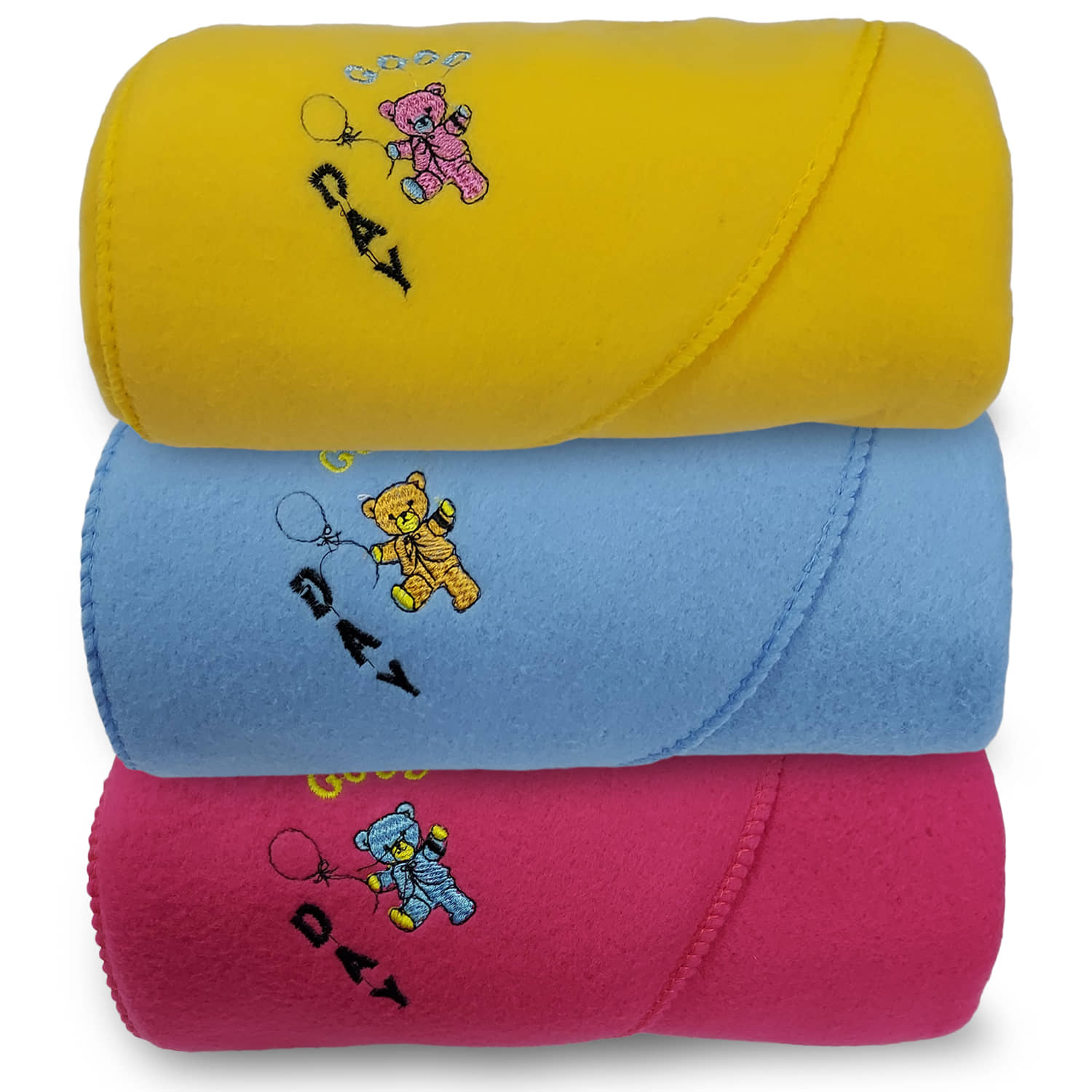 BELLO TOKO - Multi-Colour Fleece Hooded Baby Blanket ( Pack of 3 )