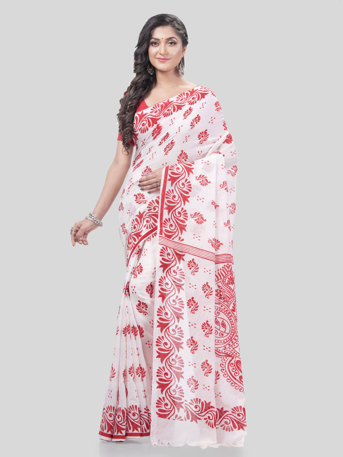 Desh Bidesh Cotton Printed Saree With Unstitched Blouse Piece ( Red ) Desh Bidesh Cotton Printed Saree With Unstitched Blouse Piece ( Red )