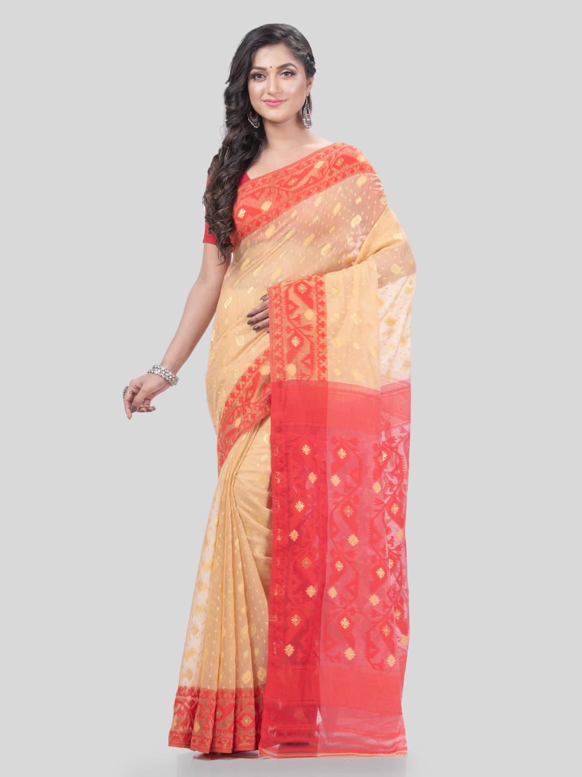     			Desh Bidesh Cotton Self Design Saree Without Blouse Piece ( Yellow )