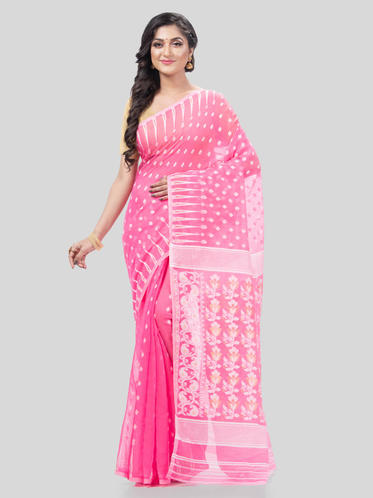 Desh Bidesh Cotton Self Design Saree Without Blouse Piece ( Pink ) Desh Bidesh Cotton Self Design Saree Without Blouse Piece ( Pink )