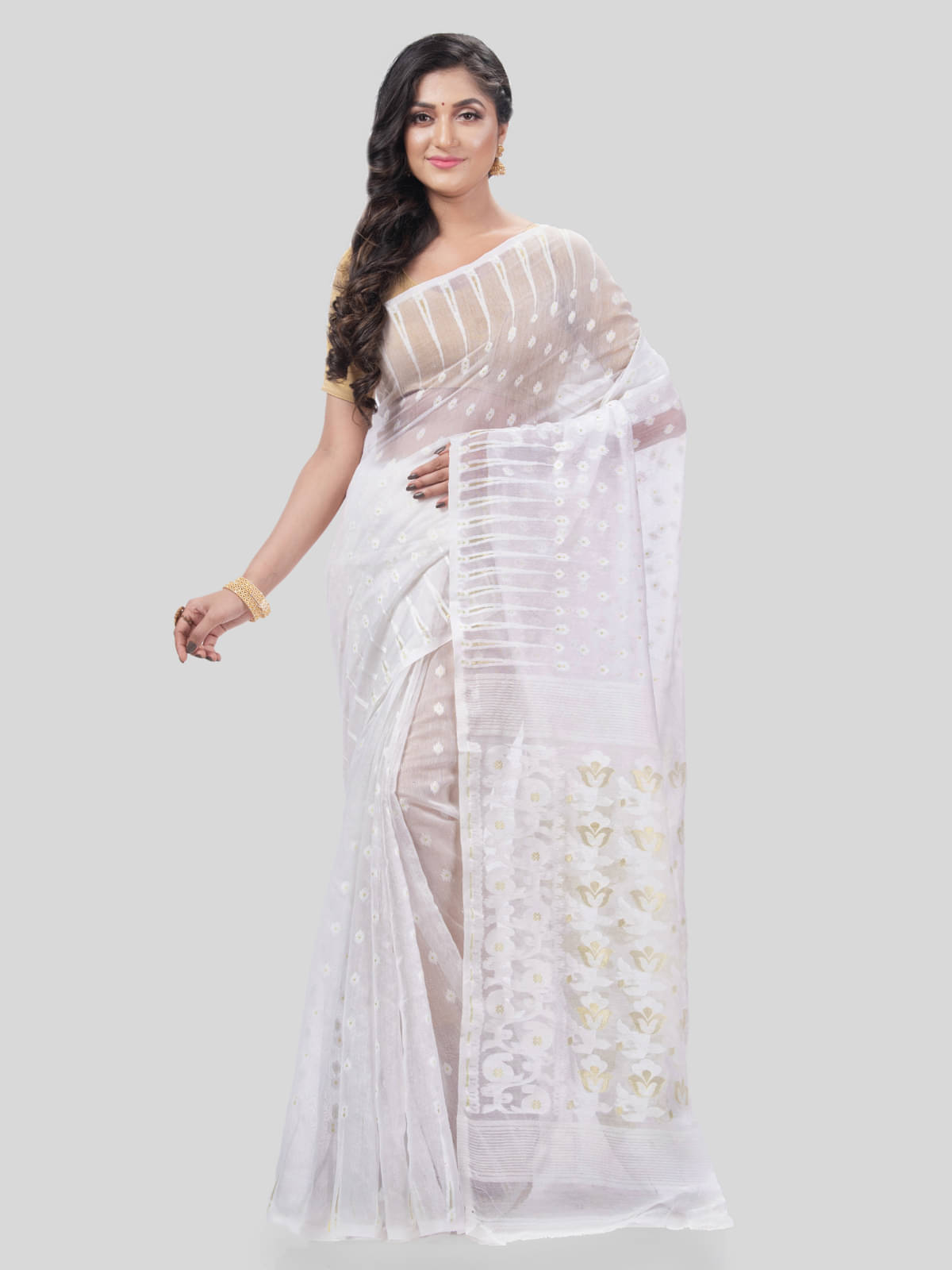 Desh Bidesh Cotton Self Design Saree Without Blouse Piece ( White ) Desh Bidesh Cotton Self Design Saree Without Blouse Piece ( White )