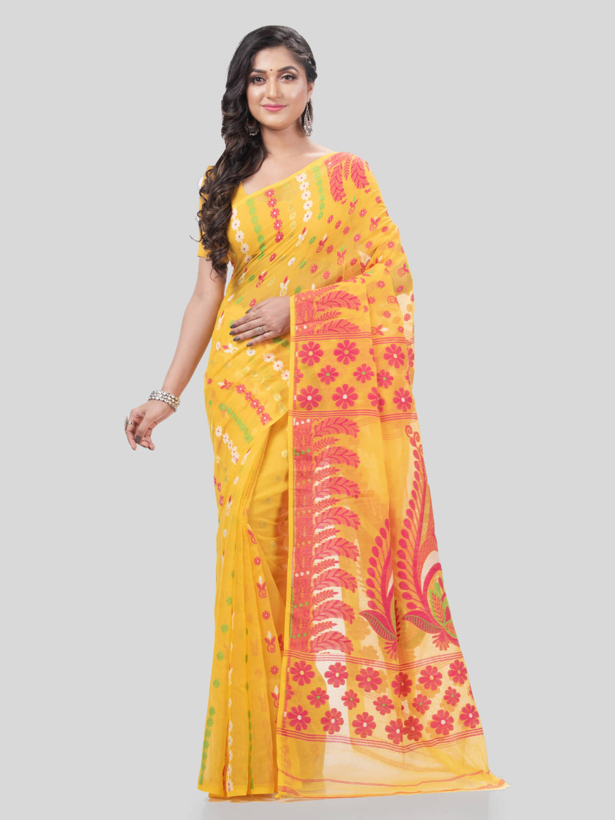     			Desh Bidesh Cotton Self Design Saree Without Blouse Piece ( Yellow )