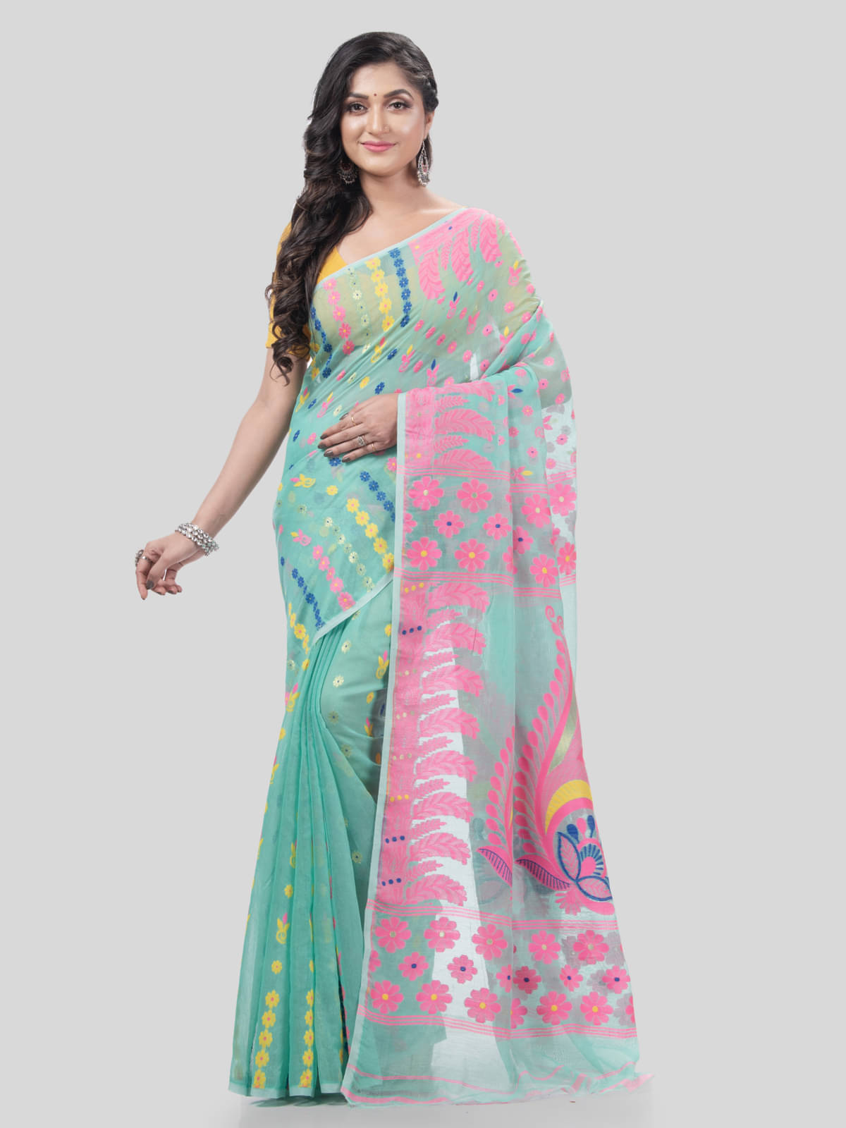 Desh Bidesh Cotton Self Design Saree Without Blouse Piece ( Turquoise ) Desh Bidesh Cotton Self Design Saree Without Blouse Piece ( Turquoise )