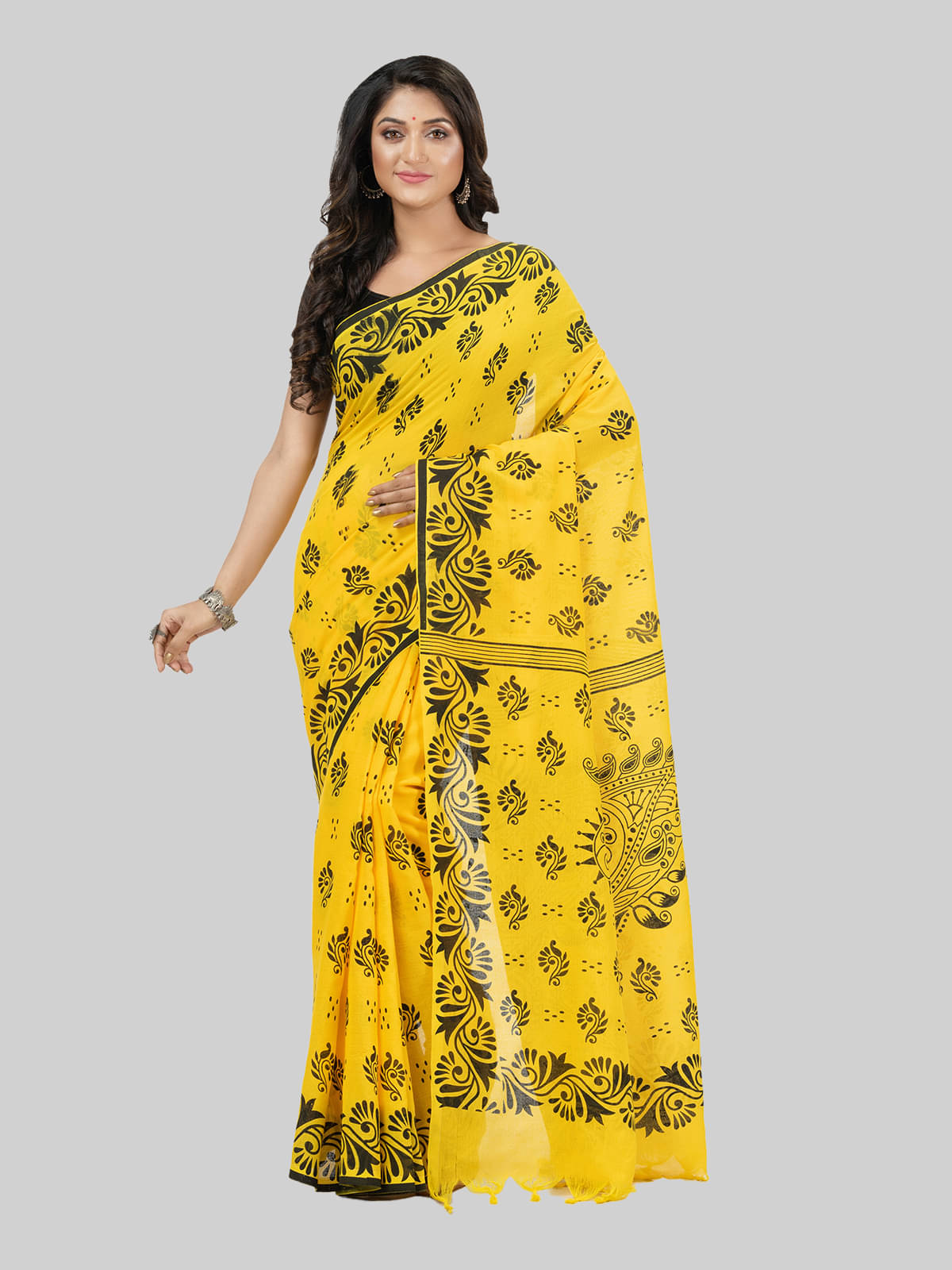 Desh Bidesh Cotton Self Design Saree With Unstitched Blouse Piece ( Yellow ) Desh Bidesh Cotton Self Design Saree With Unstitched Blouse Piece ( Yellow )