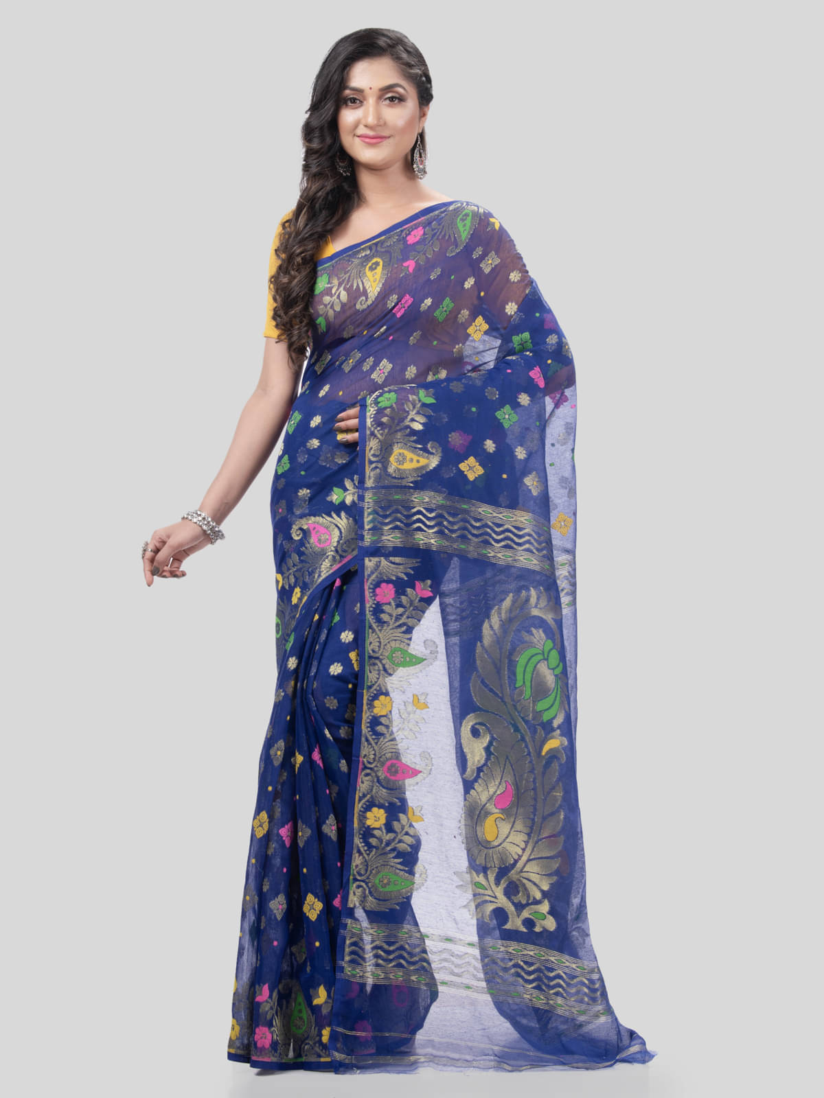     			Desh Bidesh Cotton Self Design Saree Without Blouse Piece ( Blue )