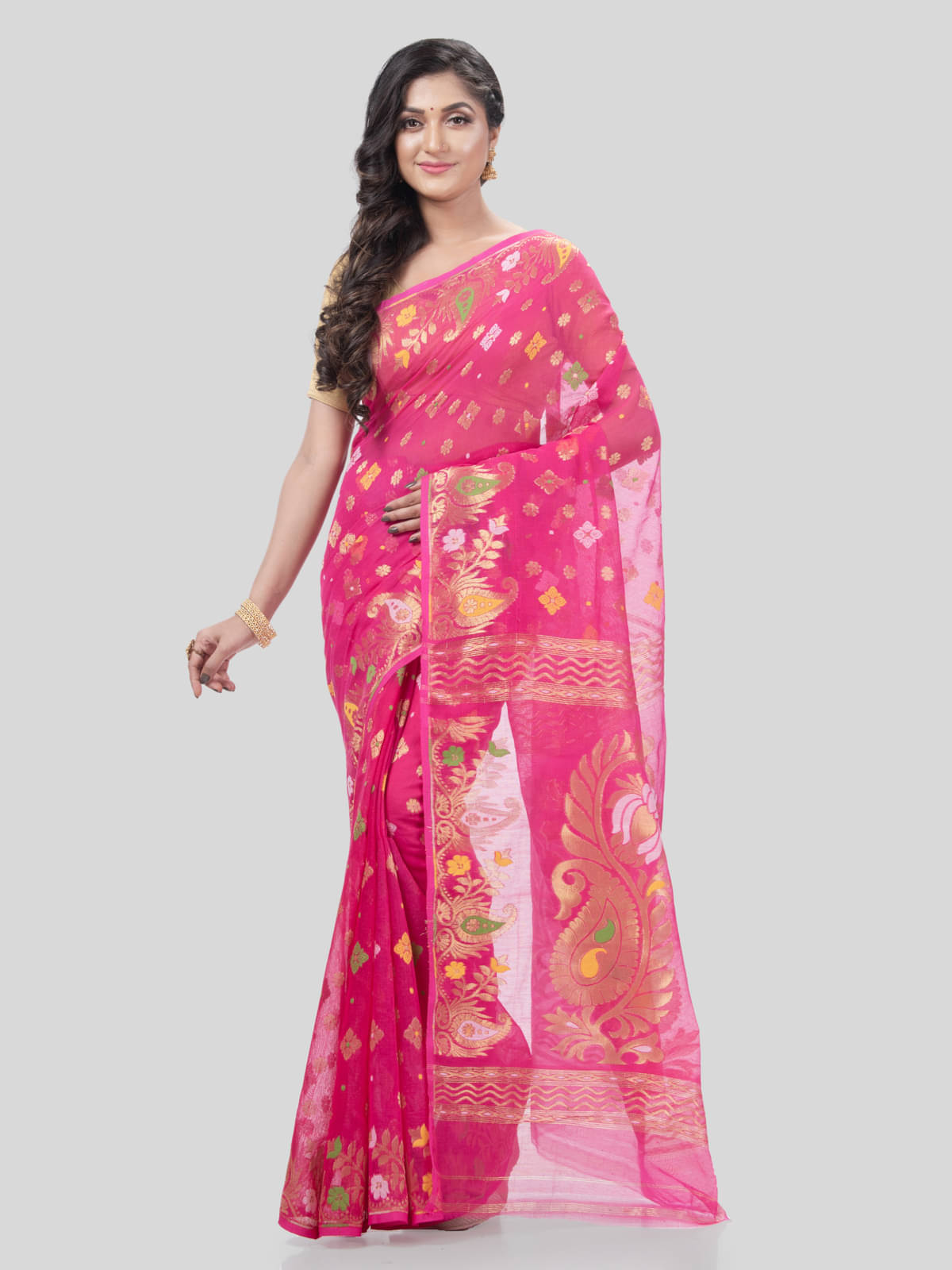     			Desh Bidesh Cotton Self Design Saree Without Blouse Piece ( Pink )