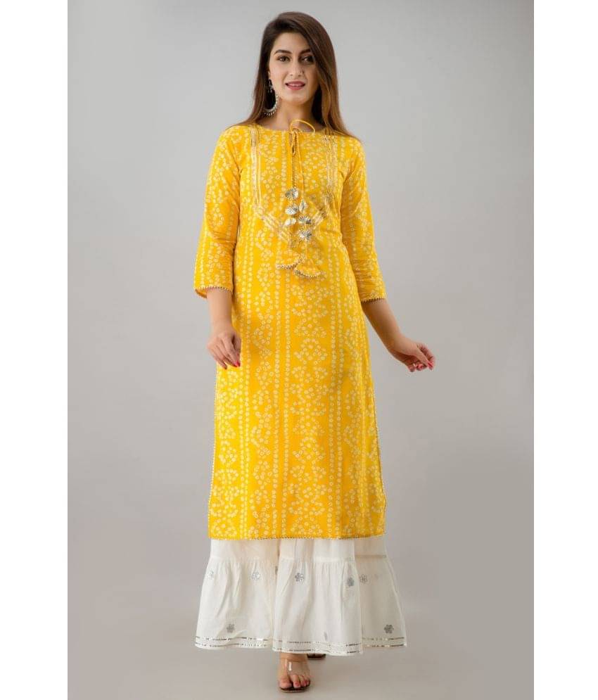     			FabbibaPrints Rayon Printed Straight Women's Kurti - Yellow ( Pack of 1 )