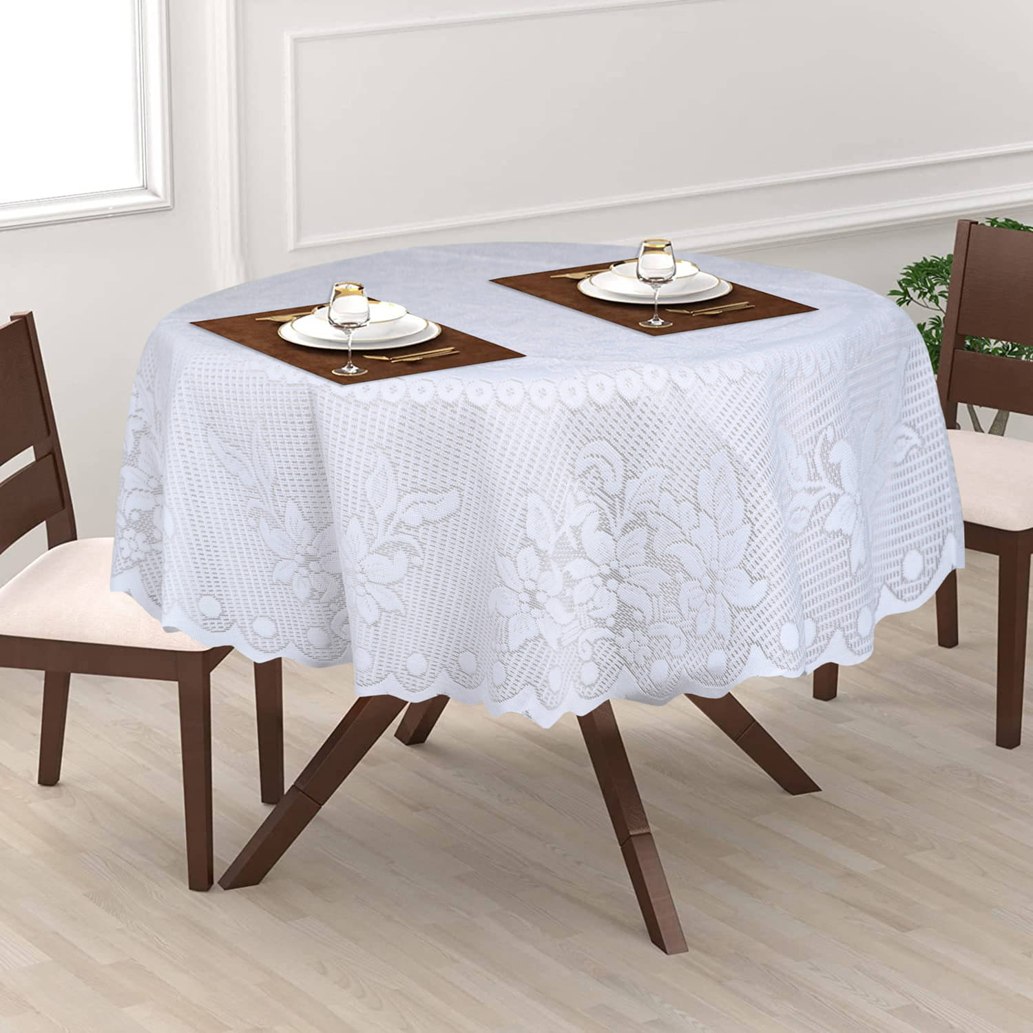 Self Design Cotton Blend 2 Seater Round Table Cover ( 101 x 101 ) cm Pack of 1 White Self Design Cotton Blend 2 Seater Round Table Cover ( 101 x 101 ) cm Pack of 1 White