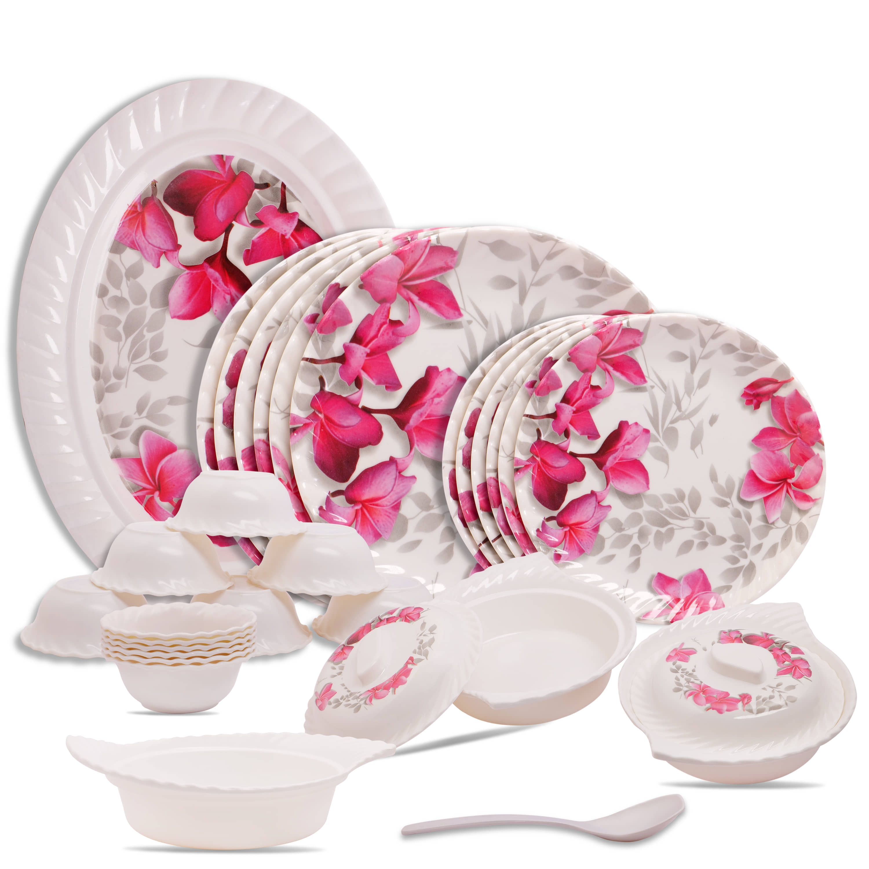 Homepro Fountain Wand White & Pink Melamine 32 Pcs Dinner Set