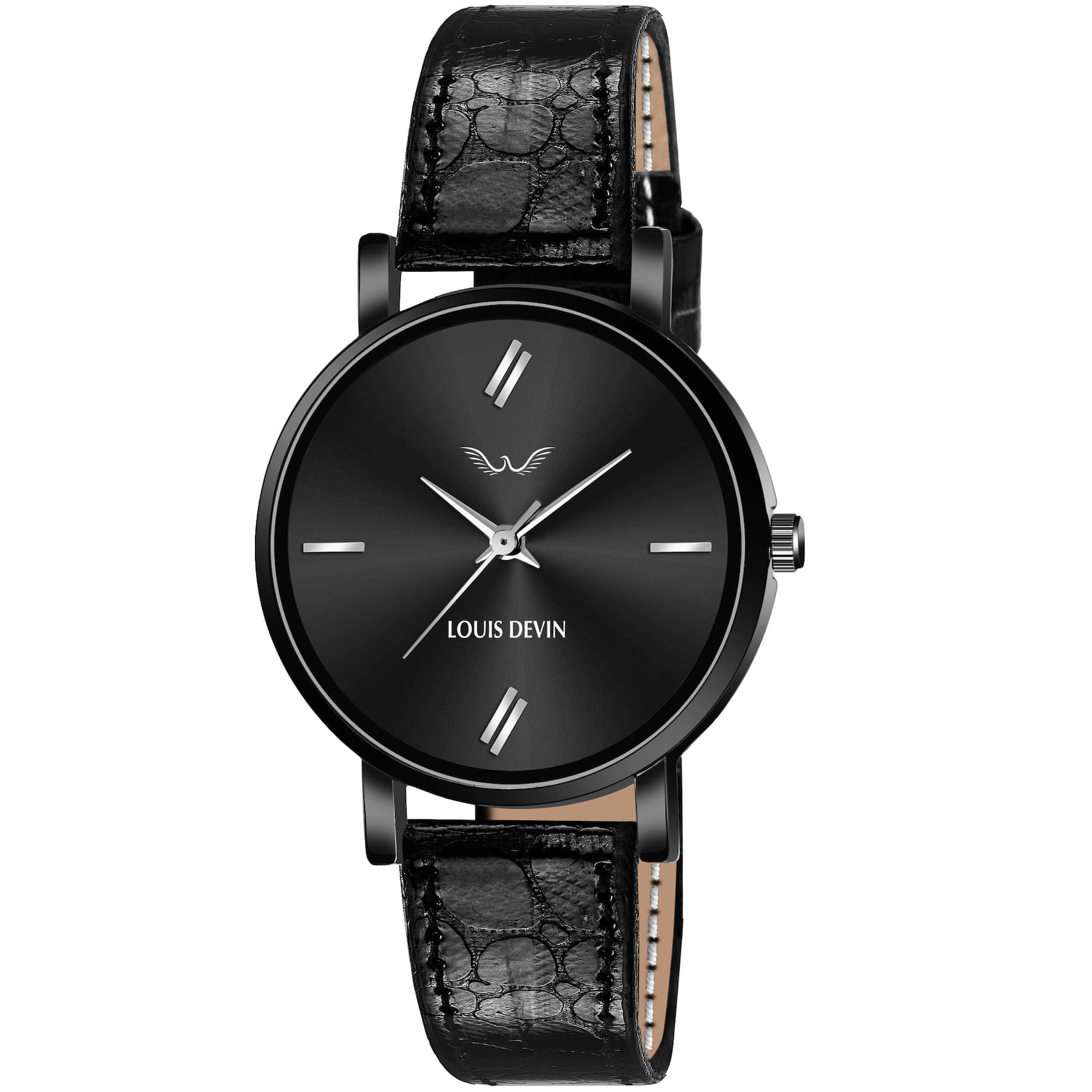     			LOUIS DEVIN - Black Leather Analog Womens Watch