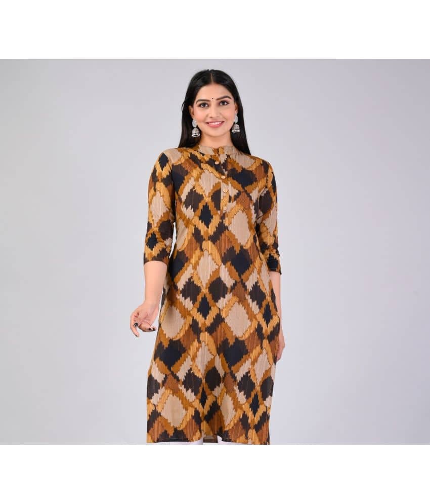 MAUKA Rayon Printed Straight Women's Kurti - Brown ( Pack of 1 ) - Kurtis, Tunics | Buy online on ZillyBuy