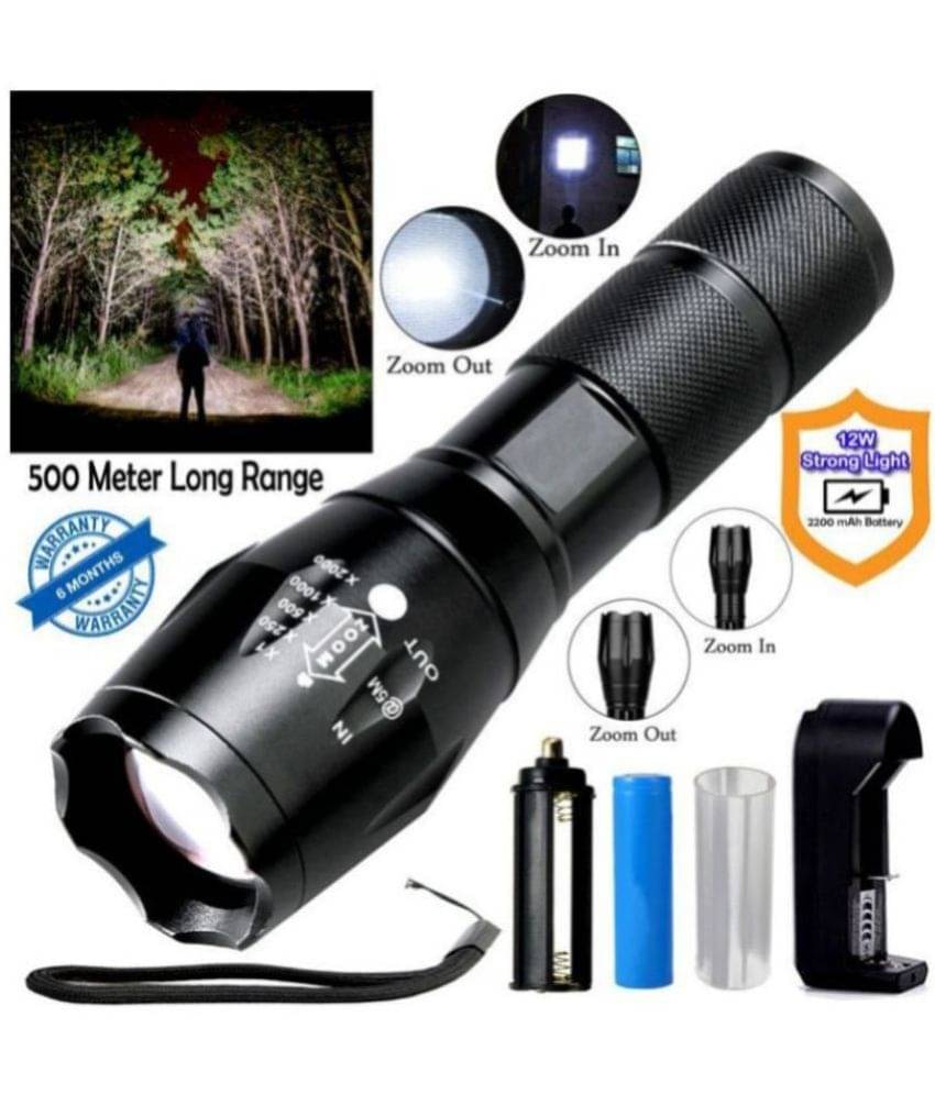 OLIVE OPS - 500 Meter Zoomable Waterproof Chargeable LED 5 Mode Full Metal Body - 12W Rechargeable Flashlight Torch (Pack of 1) OLIVE OPS - 500 Meter Zoomable Waterproof Chargeable LED 5 Mode Full Metal Body - 12W Rechargeable Flashlight Torch (Pack of 1)