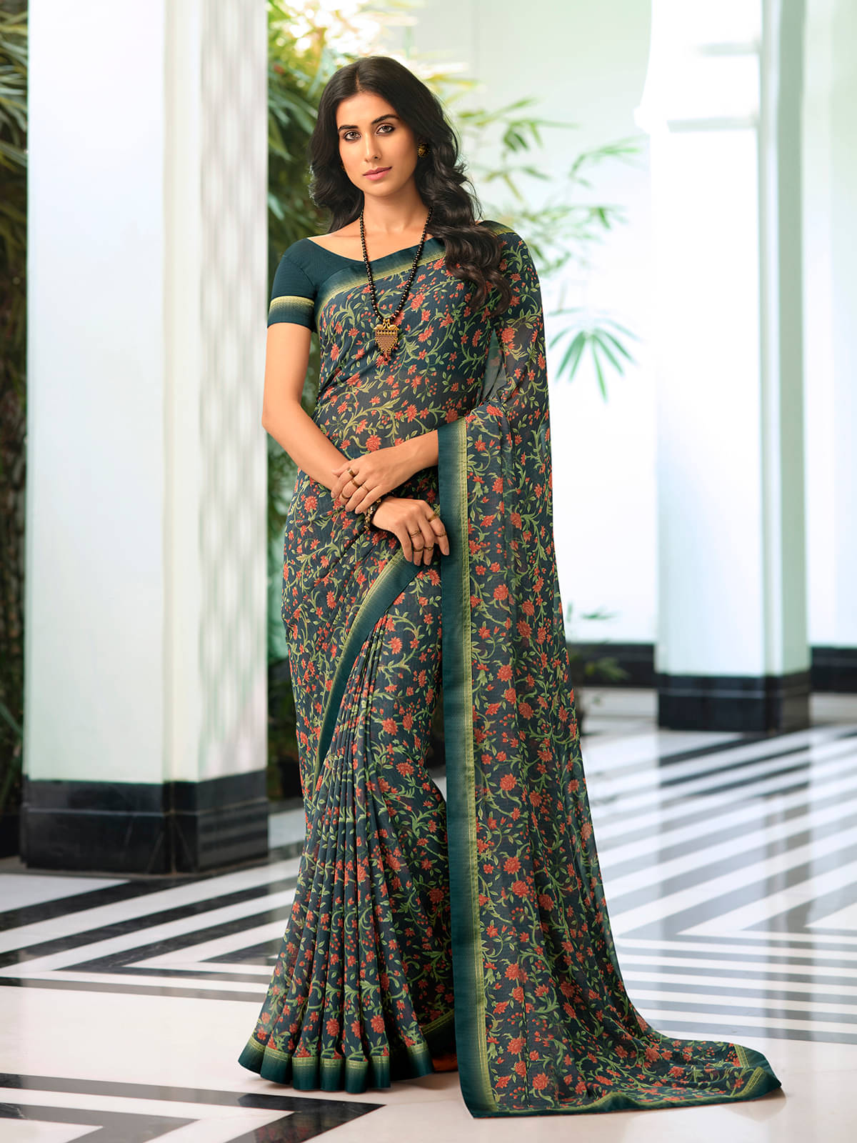 BLEESBURY Georgette Printed Saree With Unstitched Blouse Piece ( Sea Green ) BLEESBURY Georgette Printed Saree With Unstitched Blouse Piece ( Sea Green )