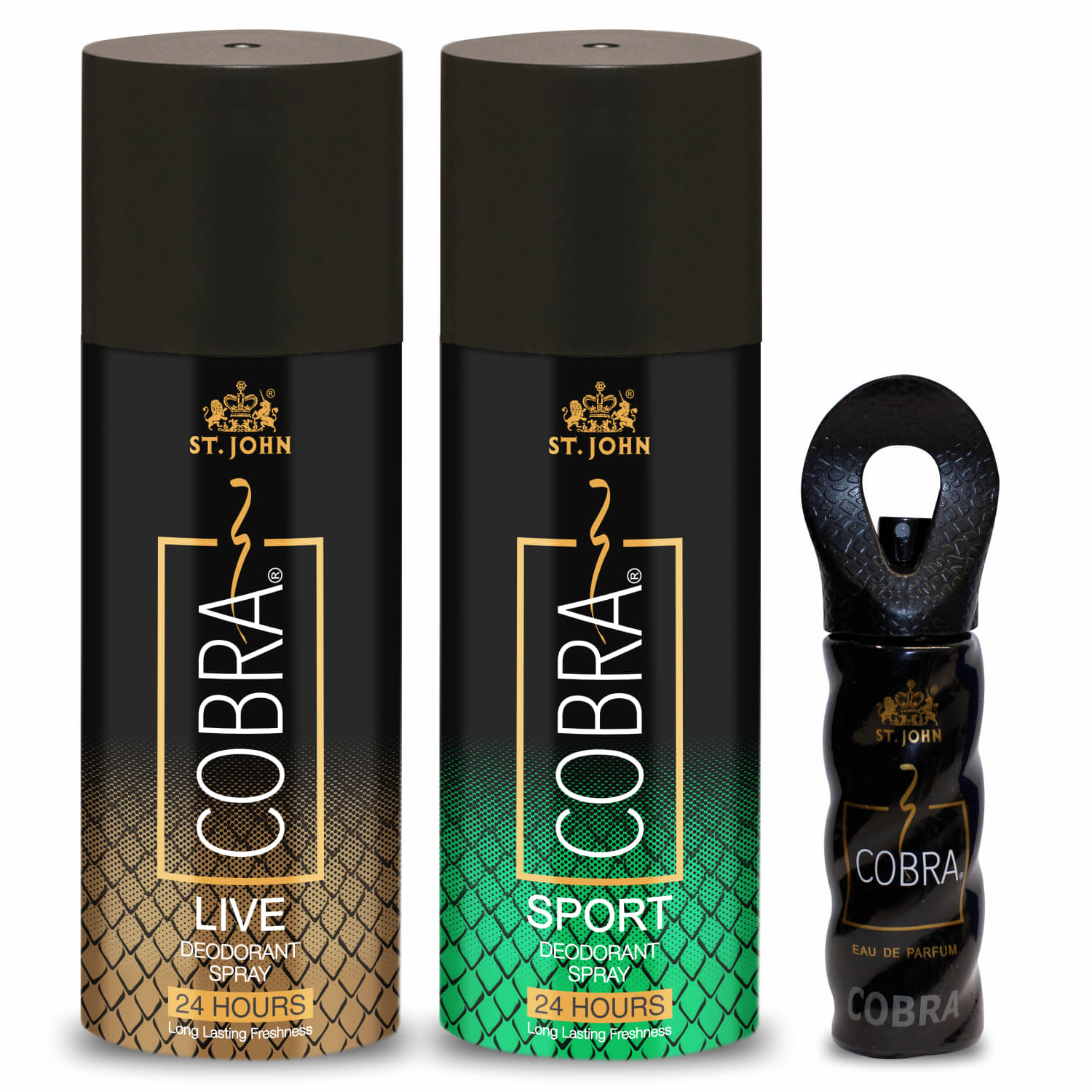 St. John Cobra Live, Sport 150ml Each & 15ml Deodorant Spray & Perfume for Men,Women 150 ml ( Pack of 3 )