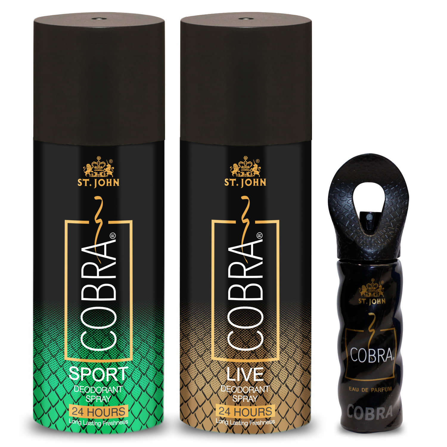 ST.JOHN Cobra Sport 150ml*2 & Cobra 15ml Deodorant Spray & Perfume for Men (315ml) Pack of 3