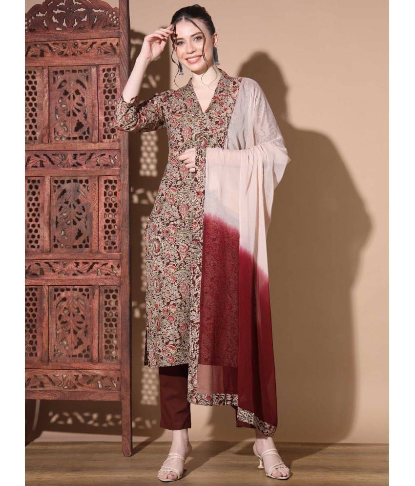 Vbuyz Cotton Printed Kurti With Pants Women's Stitched Salwar Suit - Maroon ( Pack of 1 )     			Vbuyz Cotton Printed Kurti With Pants Women's Stitched Salwar Suit - Maroon ( Pack of 1 )