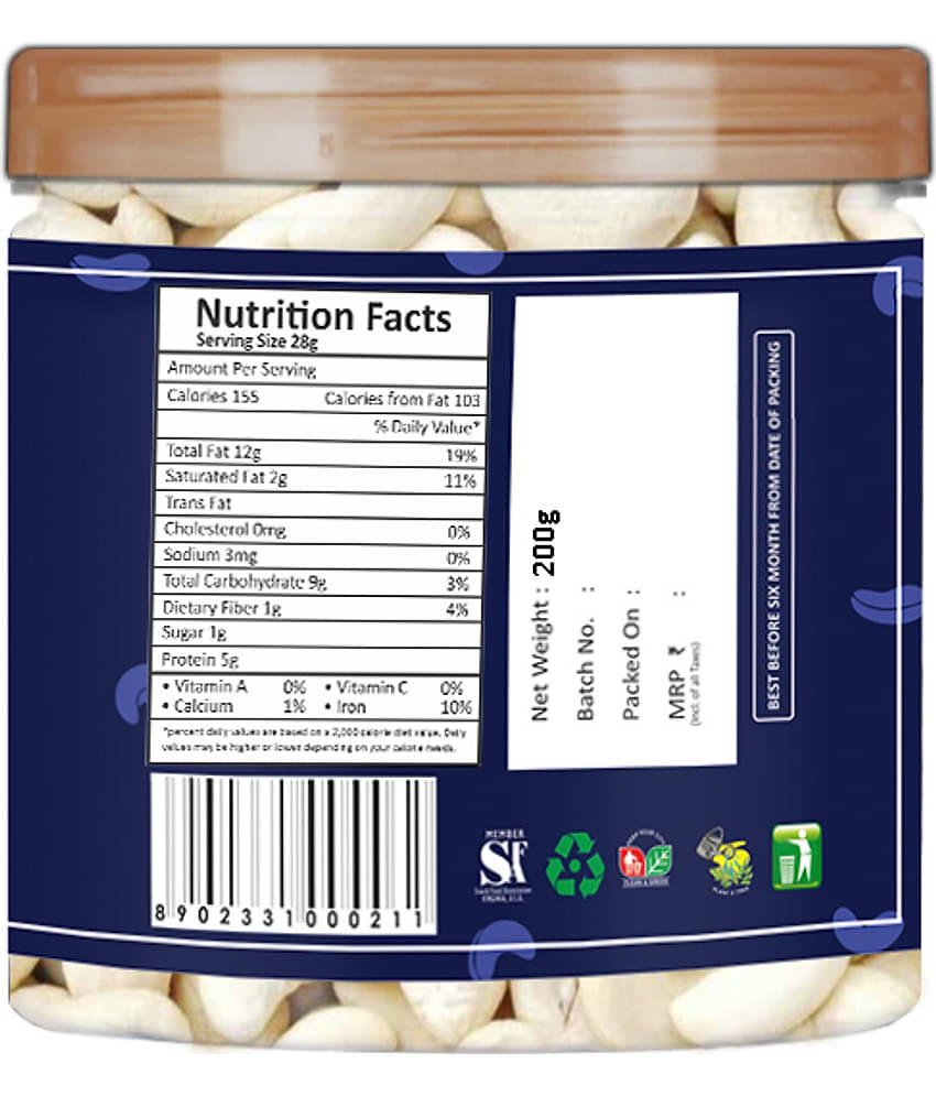 YUM YUM Premium Raw Cashews Nut Kaju 200g Jar Cashews (200 g)